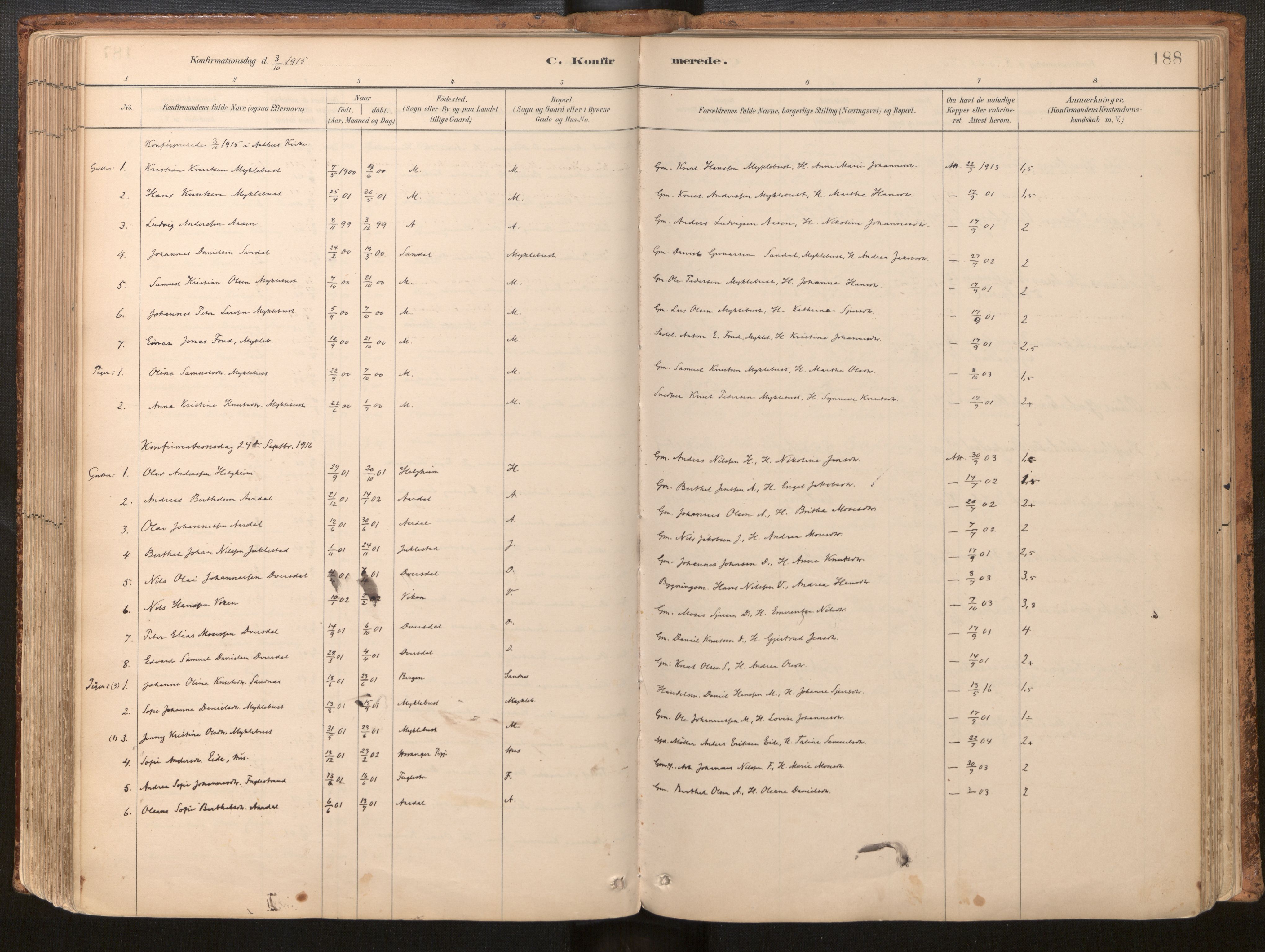 Jølster sokneprestembete, SAB/A-80701/H/Haa/Haac/L0001: Parish register (official) no. C 1, 1882-1928, p. 188