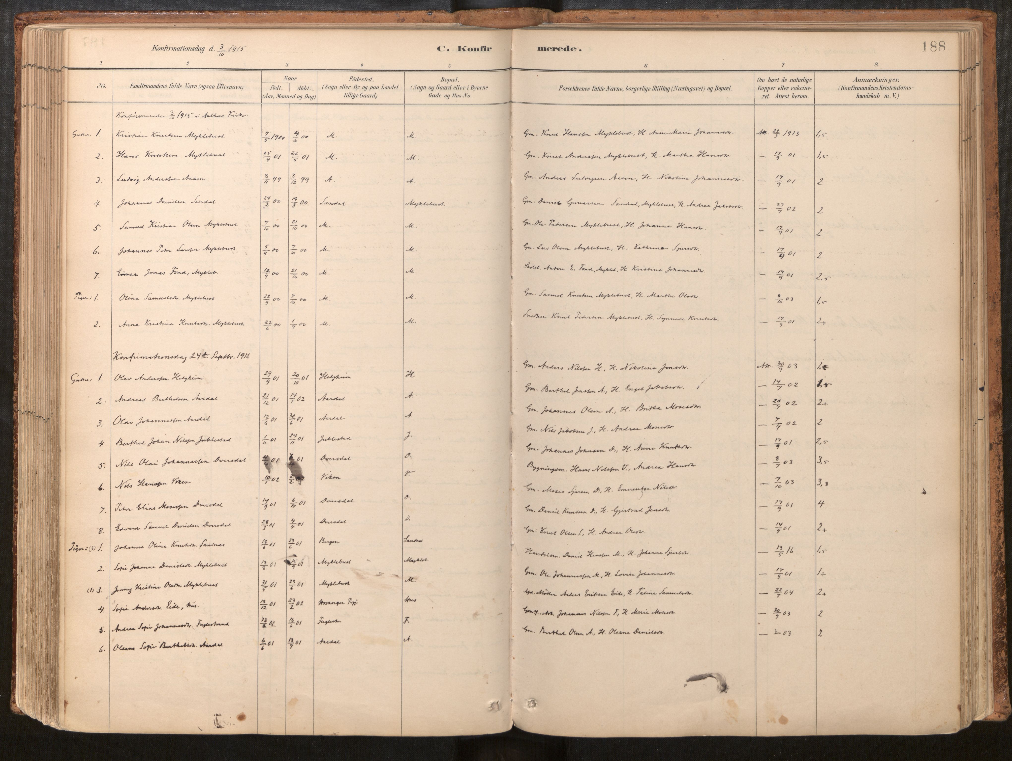 Jølster sokneprestembete, AV/SAB-A-80701/H/Haa/Haac/L0001: Parish register (official) no. C 1, 1882-1928, p. 188