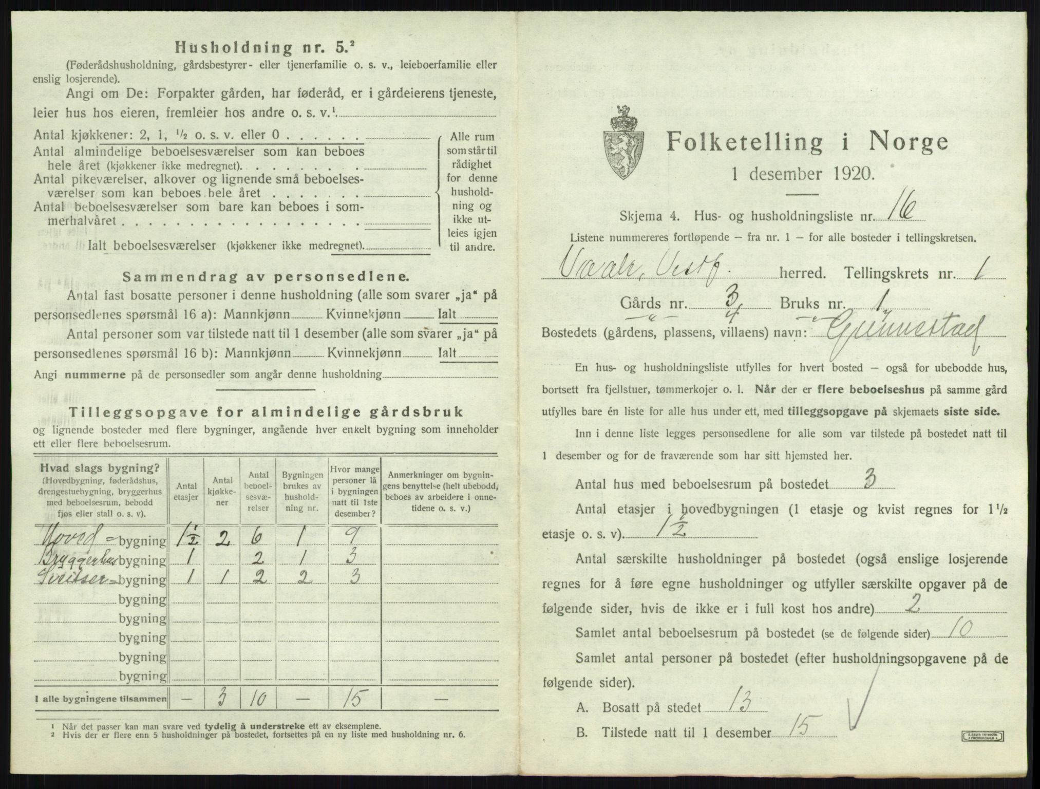SAKO, 1920 census for Våle, 1920, p. 77