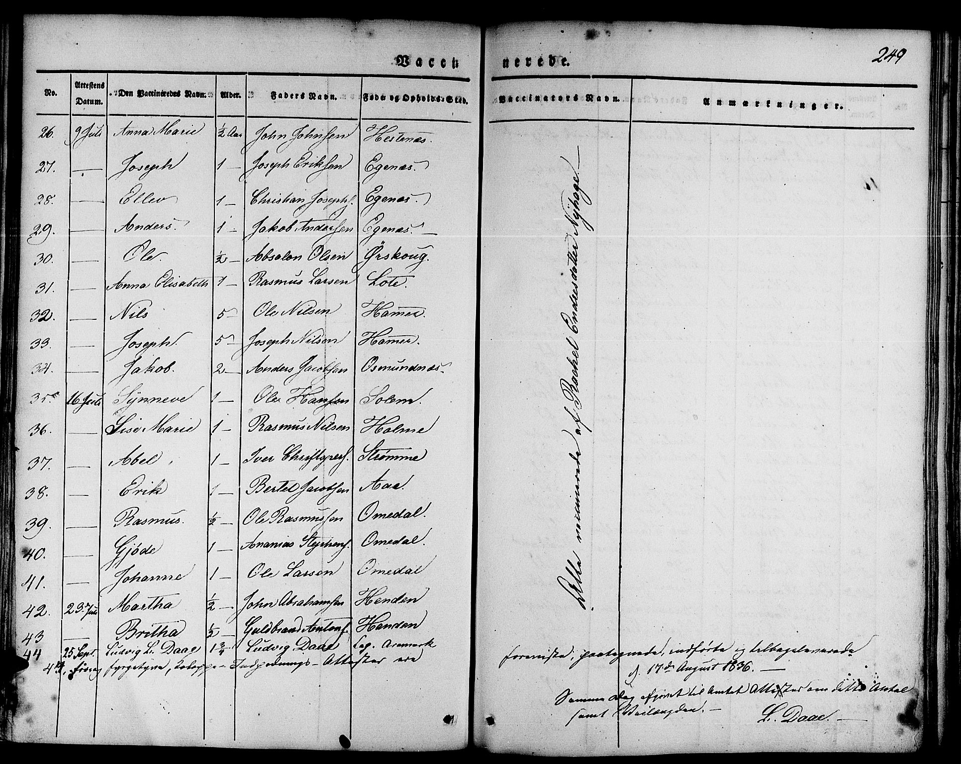 Gloppen sokneprestembete, SAB/A-80101/H/Haa/Haaa/L0007: Parish register (official) no. A 7, 1827-1837, p. 249