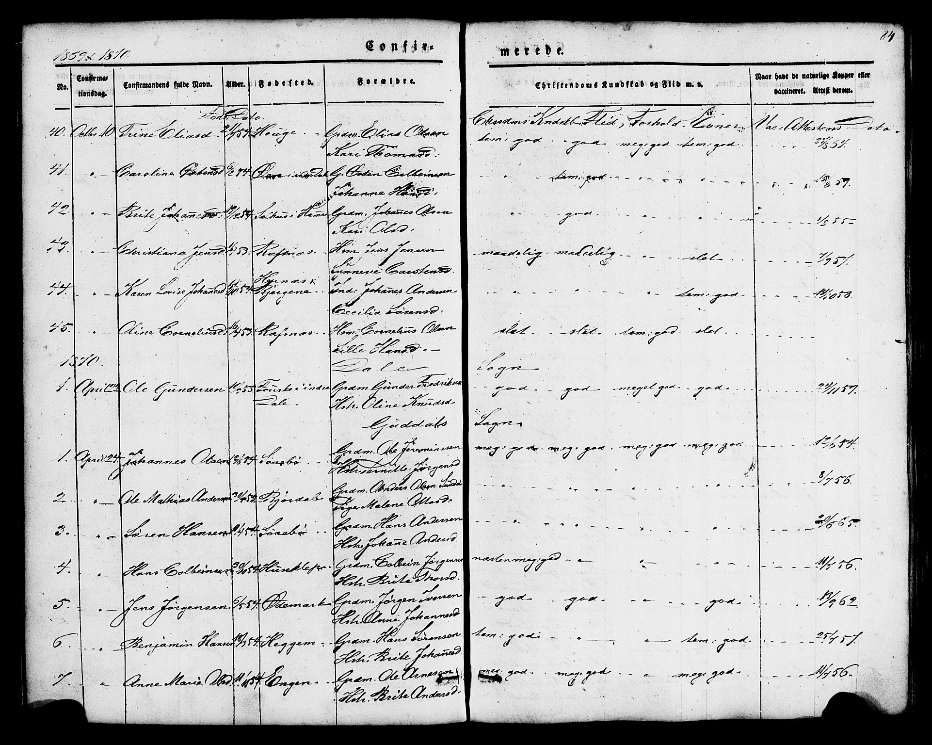 Fjaler sokneprestembete, SAB/A-79801/H/Haa/Haaa/L0008: Parish register (official) no. A 8, 1850-1886, p. 84