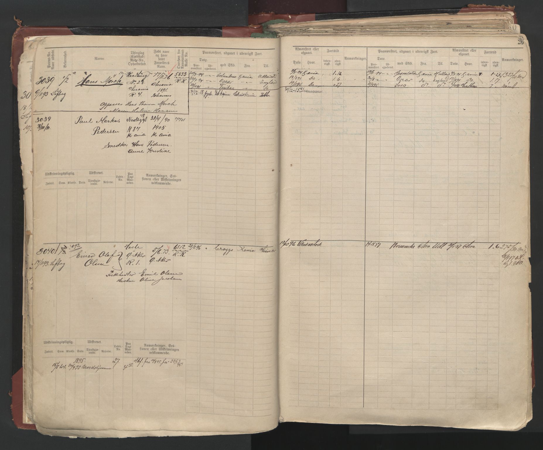 Oslo sjømannskontor, AV/SAO-A-10595/F/Fc/L0003: Hovedrulle, 1893, p. 25b-26a