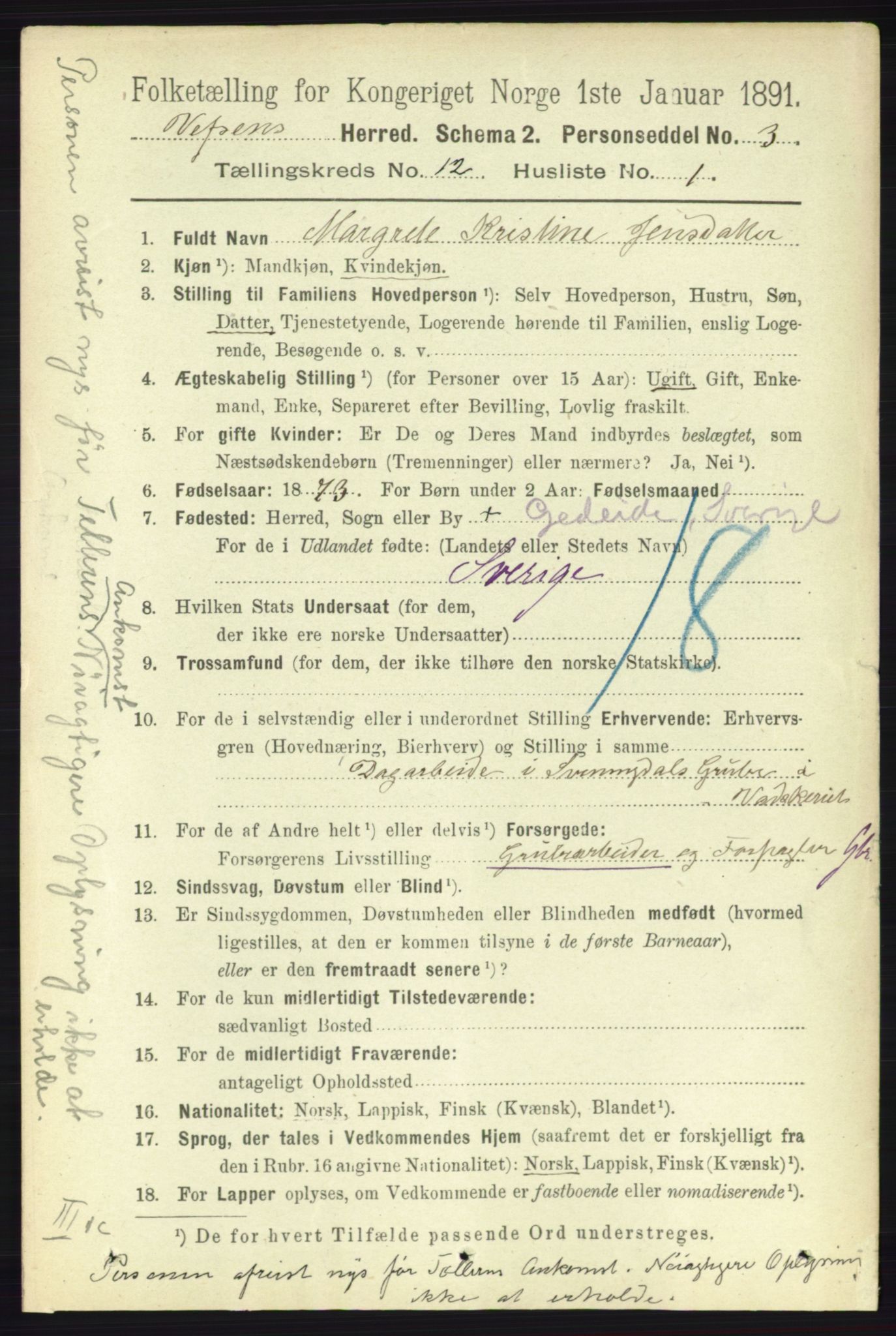 RA, 1891 census for 1824 Vefsn, 1891, p. 6076