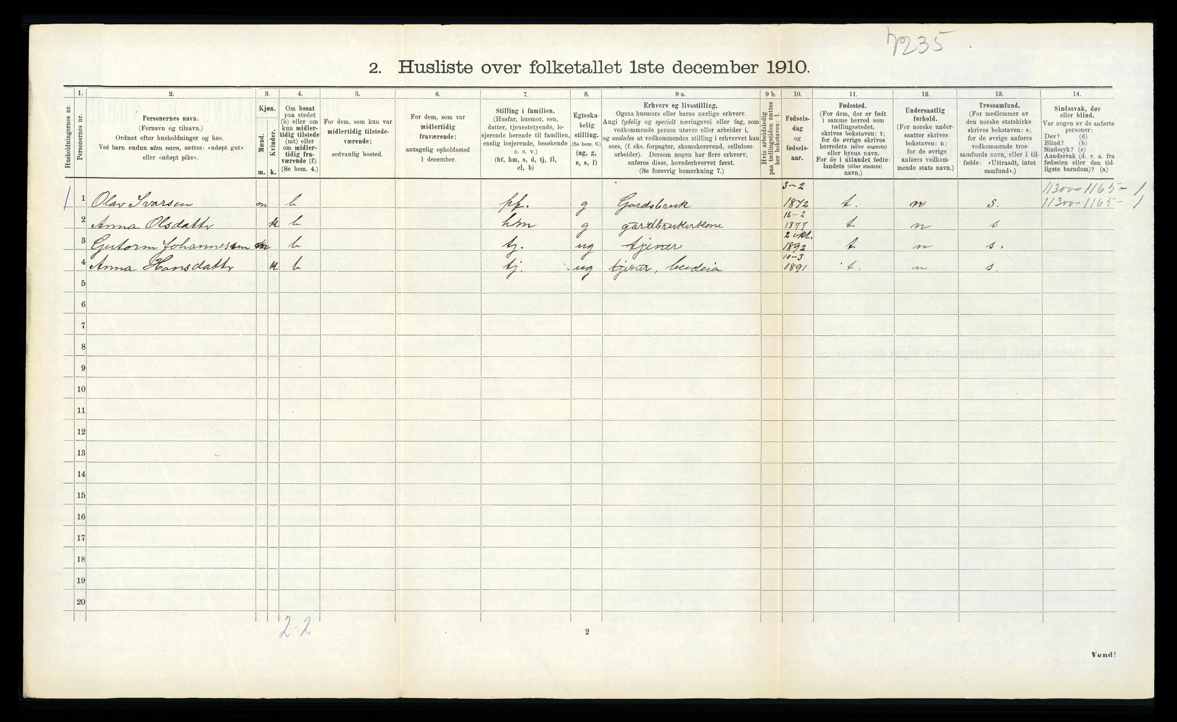 RA, 1910 census for Vik, 1910, p. 436