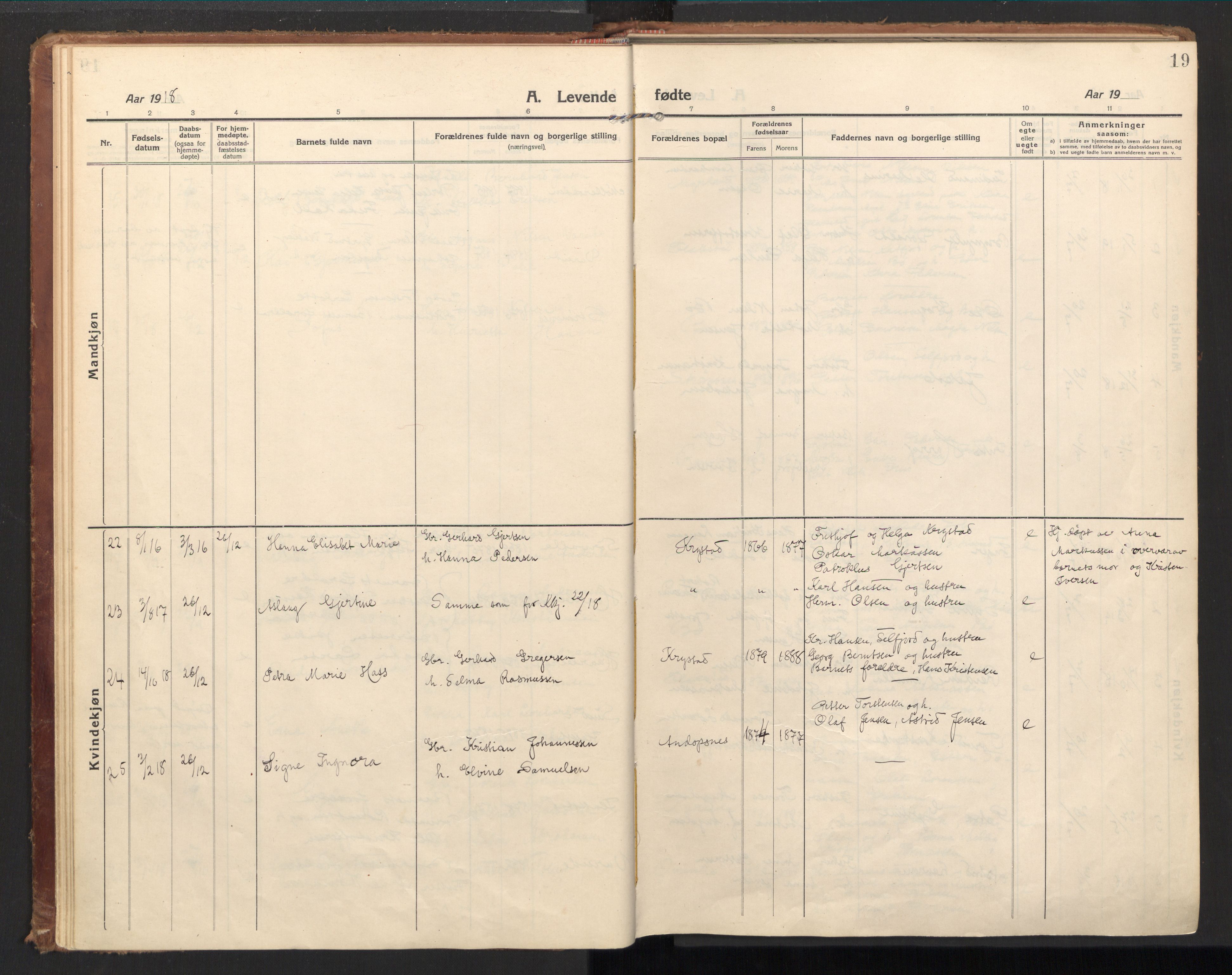 Ministerialprotokoller, klokkerbøker og fødselsregistre - Nordland, AV/SAT-A-1459/885/L1210: Parish register (official) no. 885A10, 1916-1926, p. 19