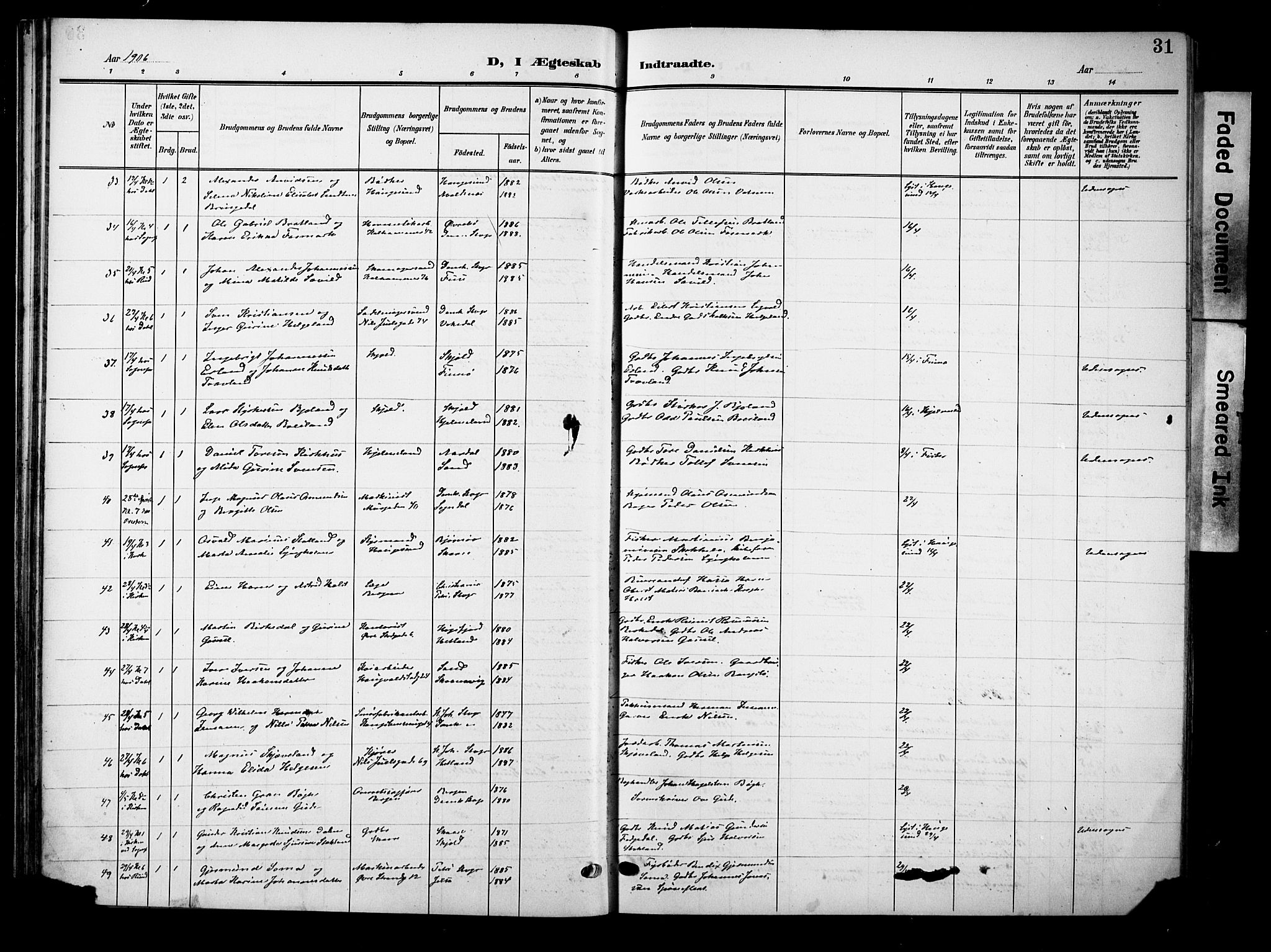 Domkirken sokneprestkontor, SAST/A-101812/001/30/30BB/L0017: Parish register (copy) no. B 17, 1902-1921, p. 31