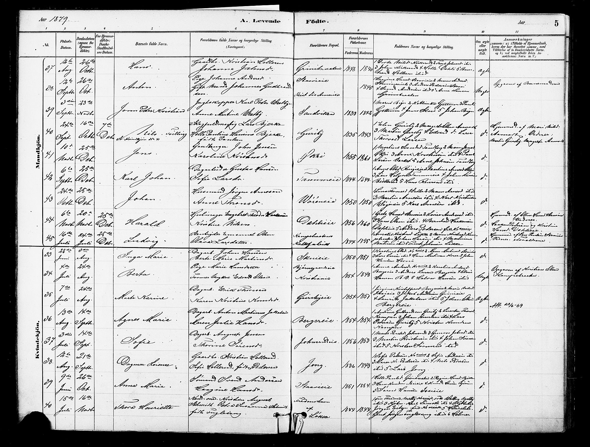 Asker prestekontor Kirkebøker, SAO/A-10256a/F/Fb/L0001: Parish register (official) no. II 1, 1879-1895, p. 5