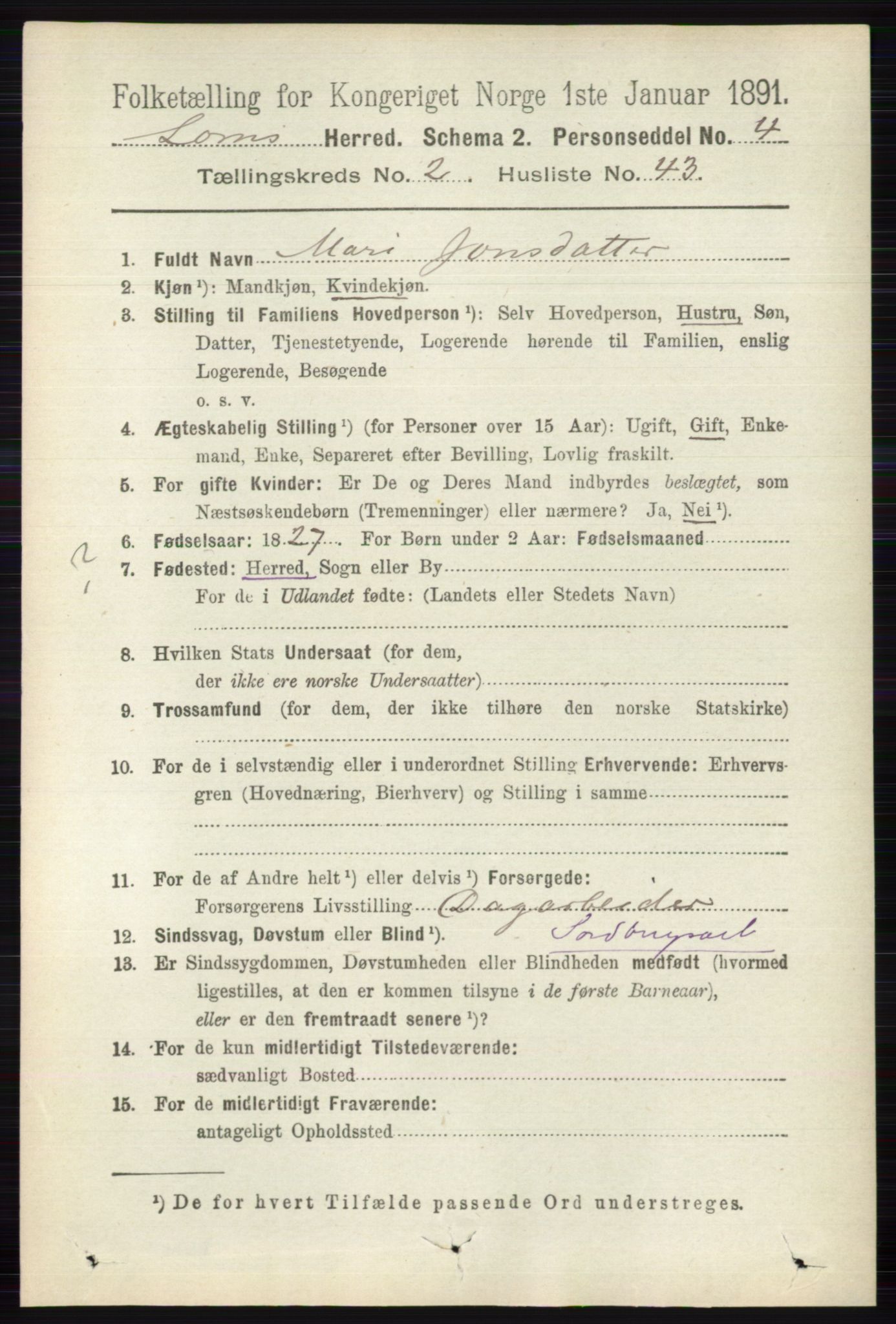 RA, 1891 census for 0514 Lom, 1891, p. 1081