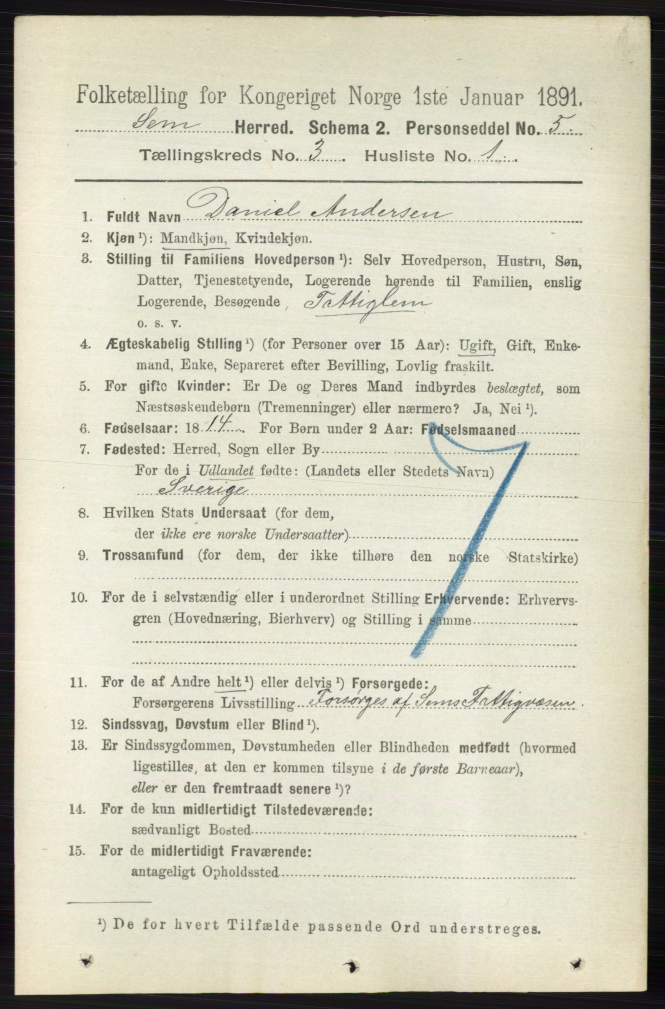 RA, 1891 census for 0721 Sem, 1891, p. 1013