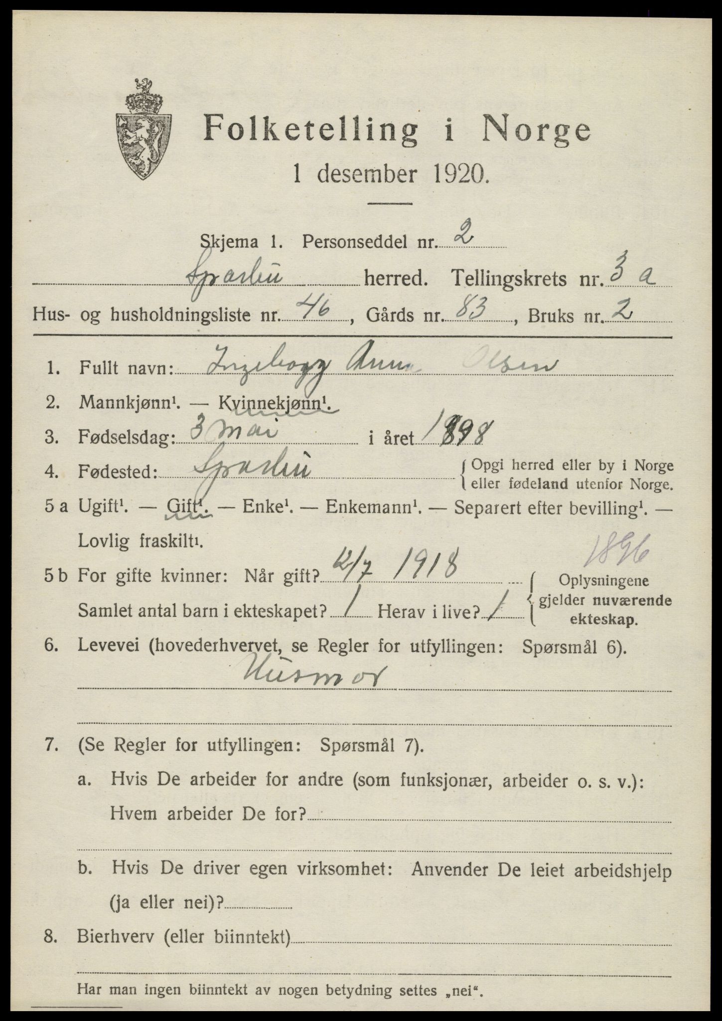 SAT, 1920 census for Sparbu, 1920, p. 4781