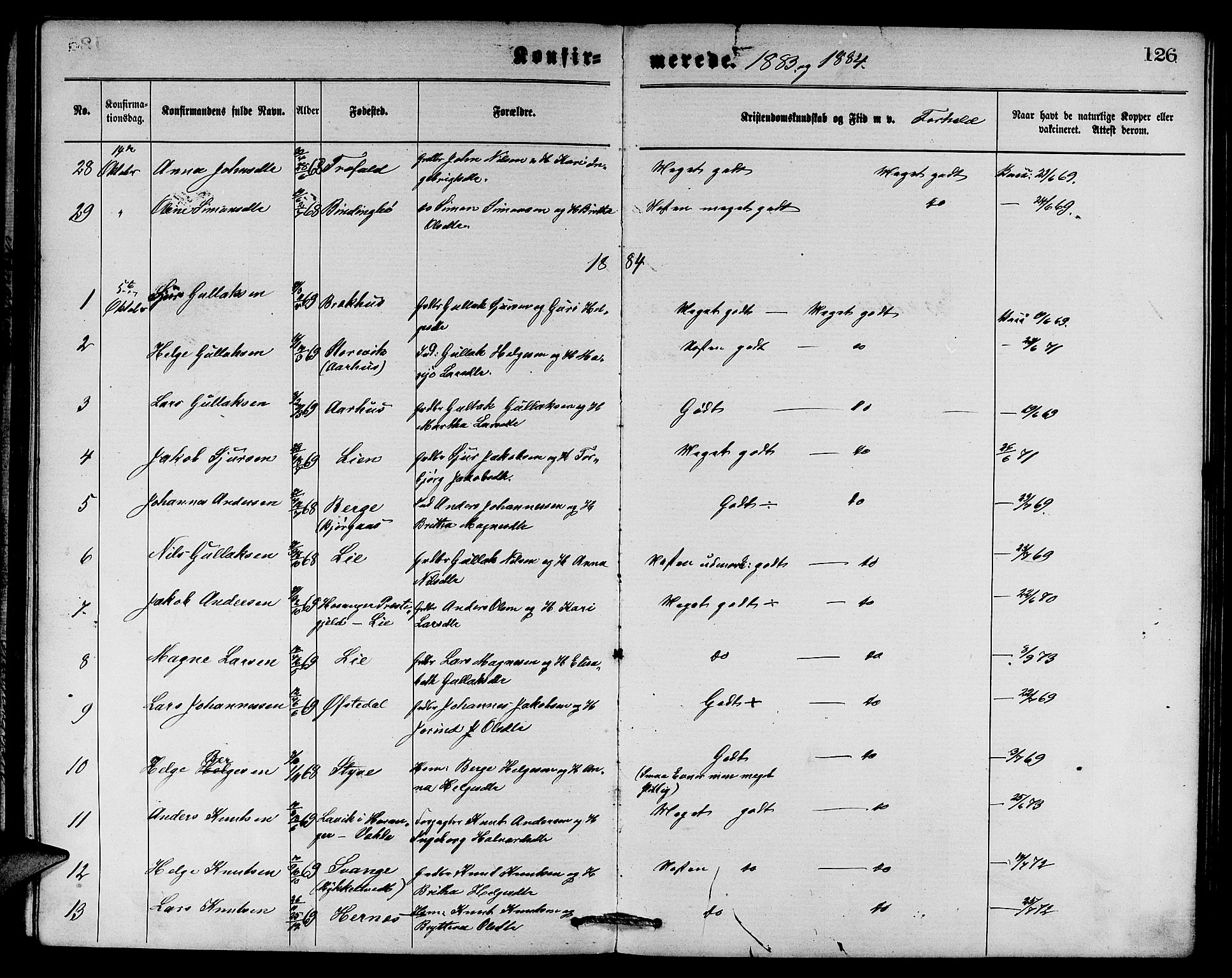 Evanger sokneprestembete, SAB/A-99924: Parish register (copy) no. A 3, 1875-1887, p. 126