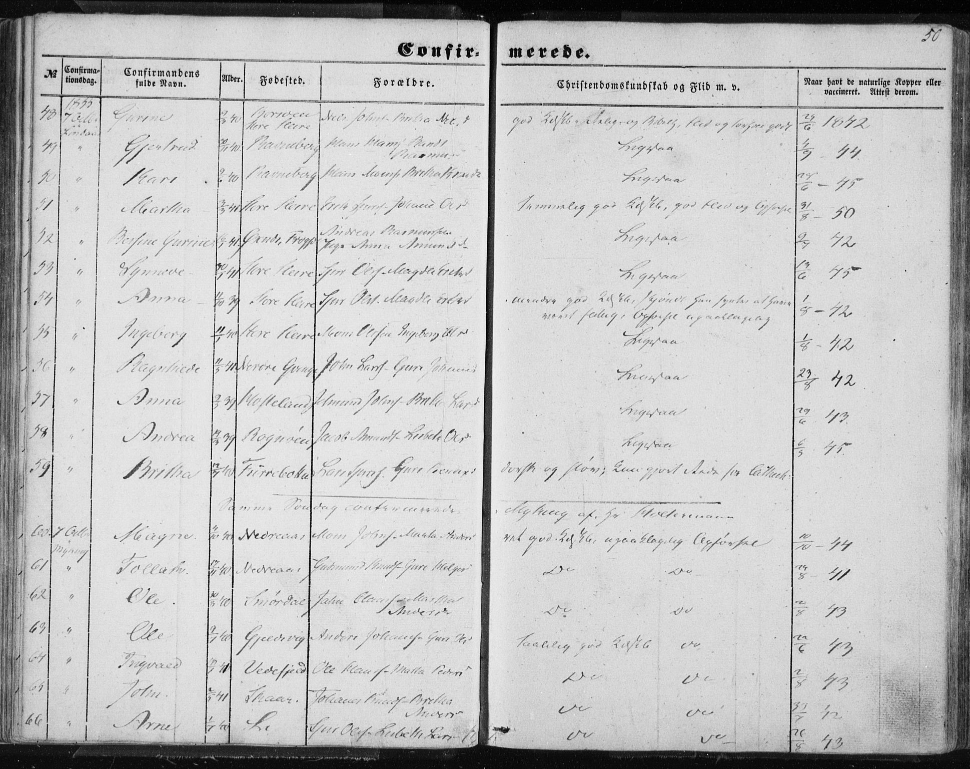 Lindås Sokneprestembete, SAB/A-76701/H/Haa: Parish register (official) no. A 13, 1848-1862, p. 50