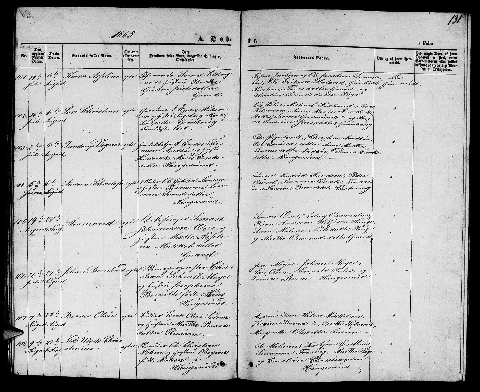 Torvastad sokneprestkontor, AV/SAST-A -101857/H/Ha/Hab/L0006: Parish register (copy) no. B 6, 1858-1867, p. 131