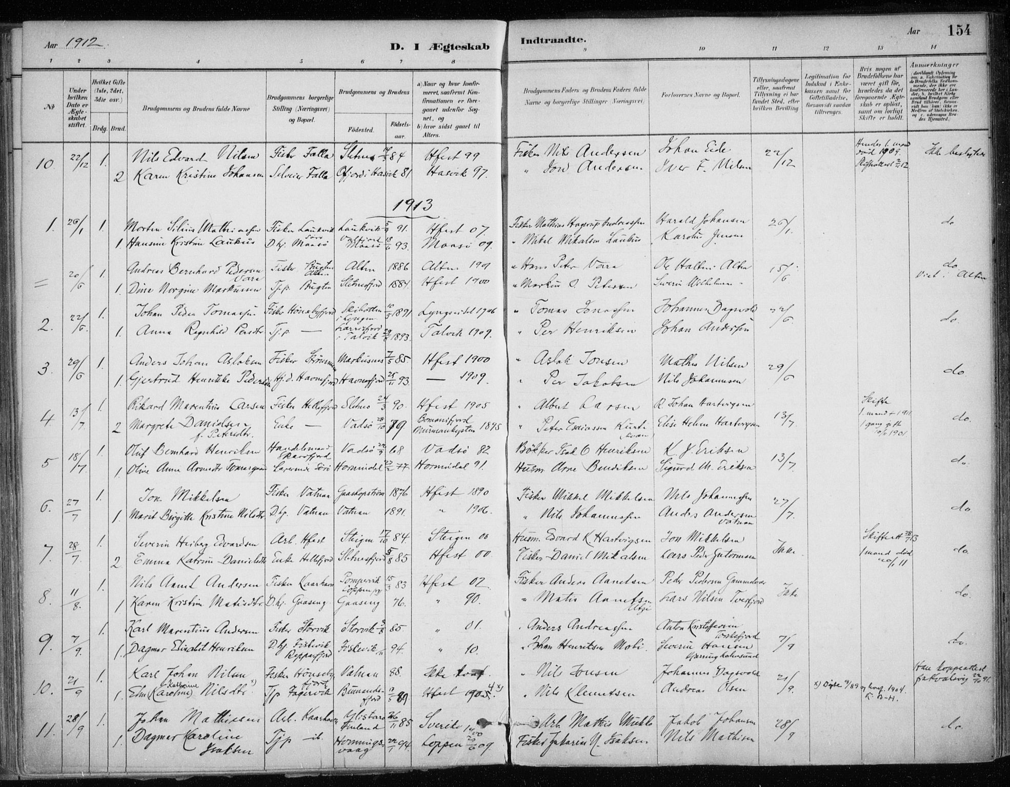 Hammerfest sokneprestkontor, SATØ/S-1347/H/Ha/L0013.kirke: Parish register (official) no. 13, 1898-1917, p. 154