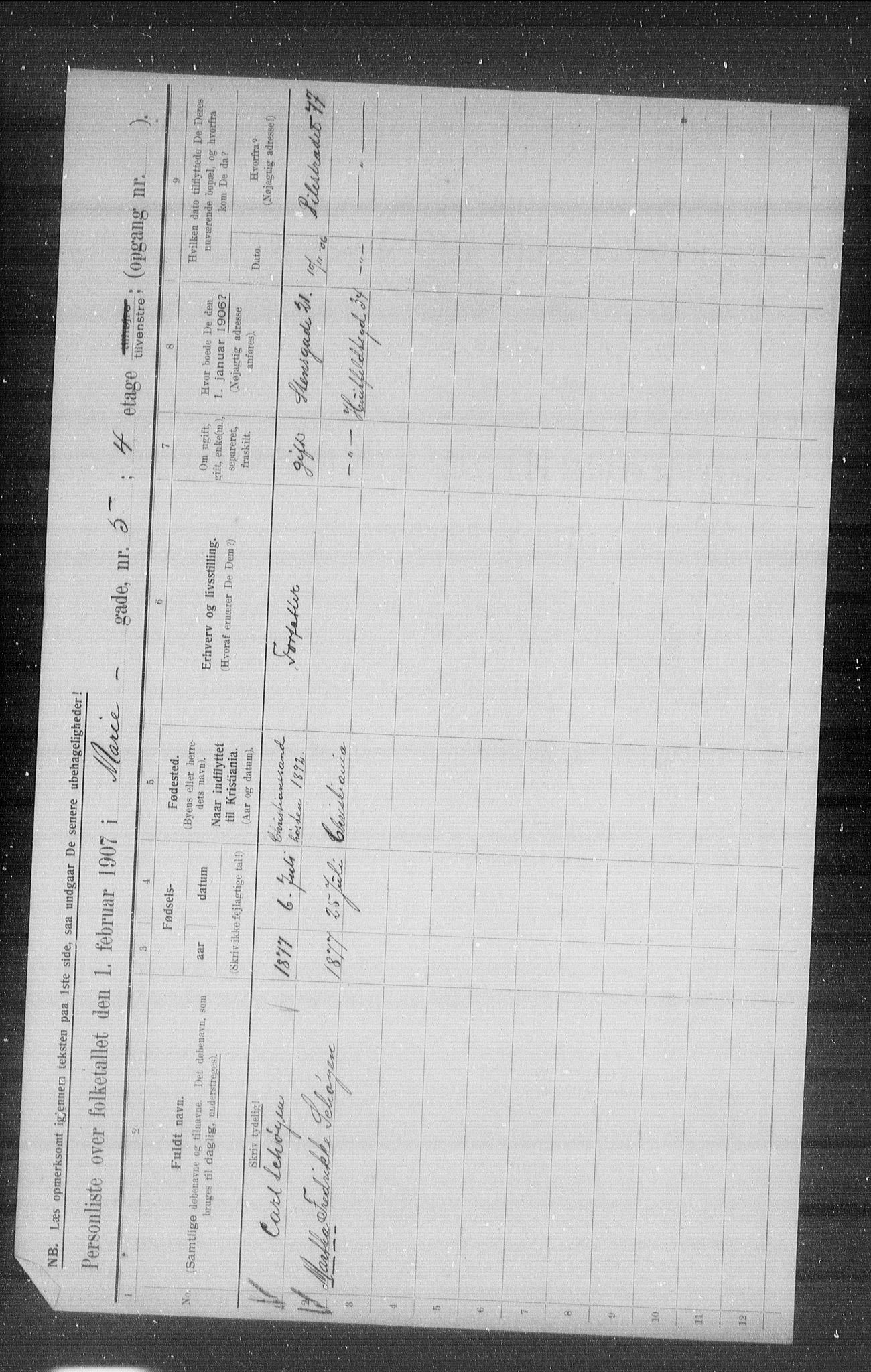 OBA, Municipal Census 1907 for Kristiania, 1907, p. 32083