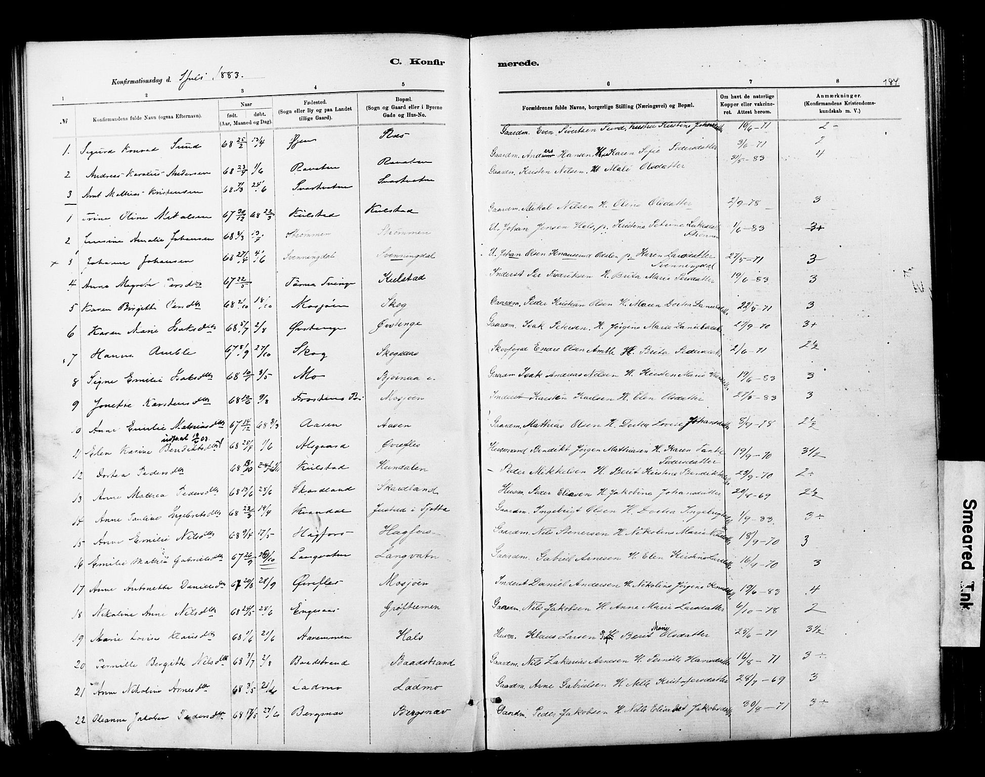 Ministerialprotokoller, klokkerbøker og fødselsregistre - Nordland, SAT/A-1459/820/L0295: Parish register (official) no. 820A16, 1880-1896, p. 184