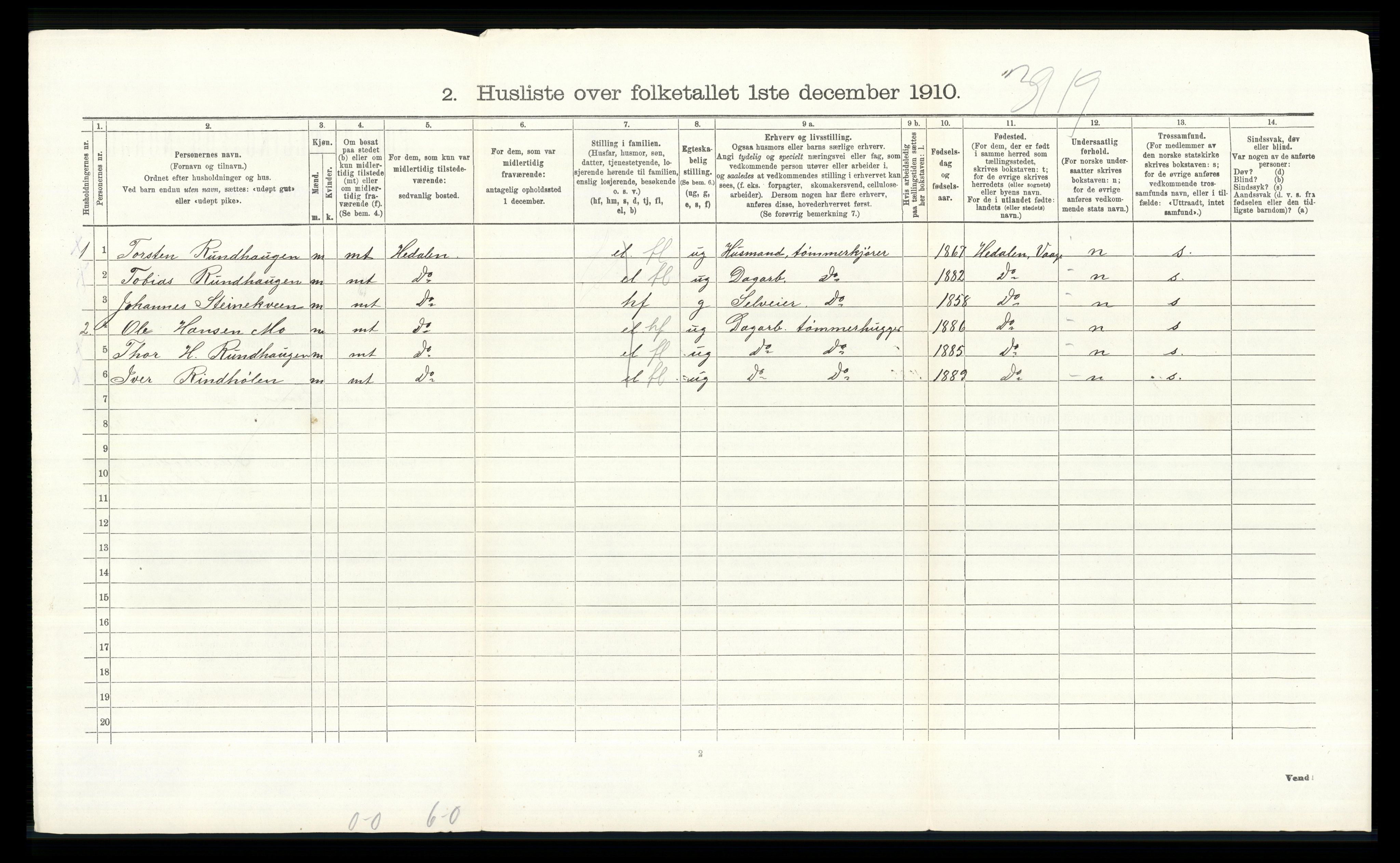 RA, 1910 census for Nord-Fron, 1910, p. 189