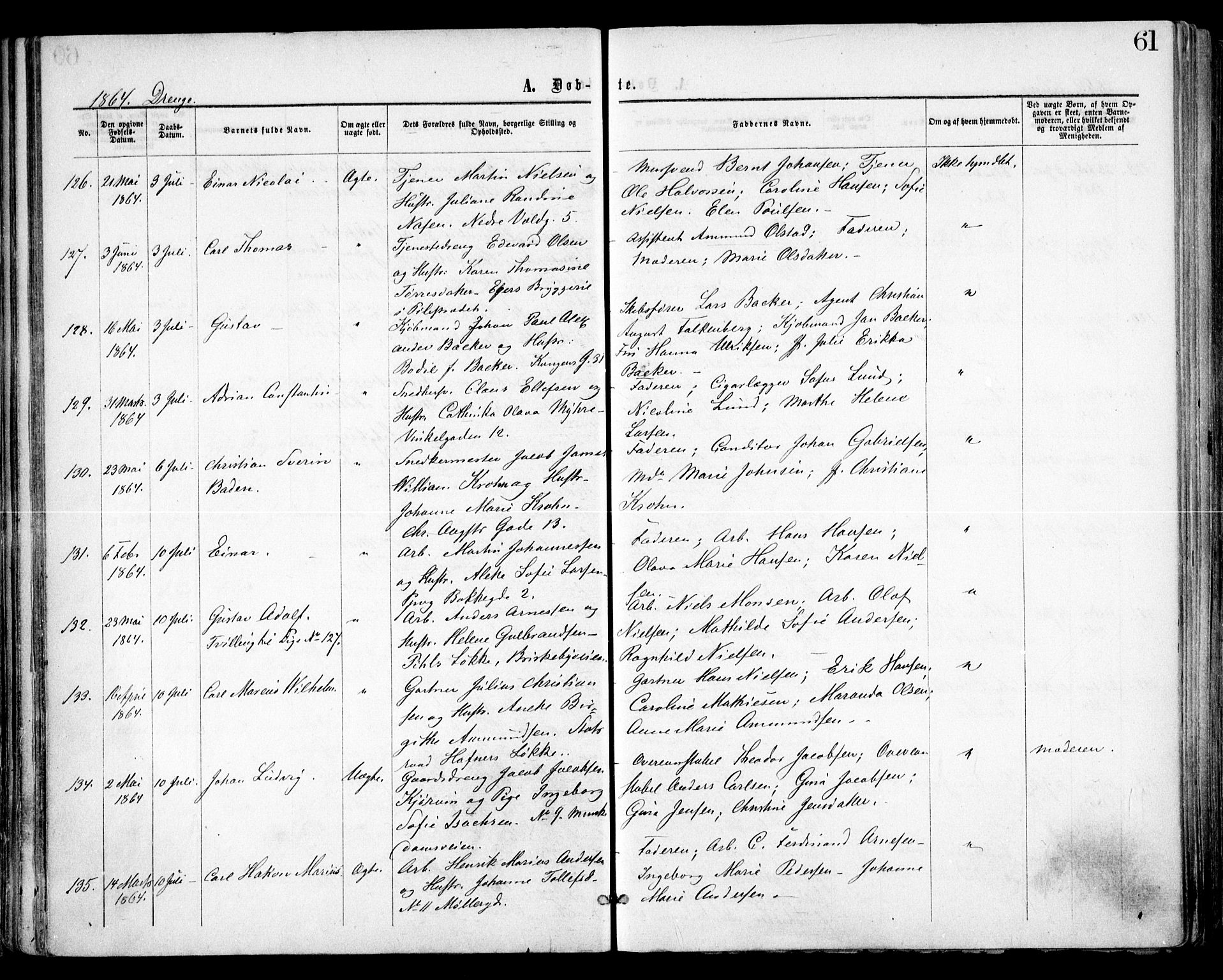 Trefoldighet prestekontor Kirkebøker, SAO/A-10882/F/Fa/L0002: Parish register (official) no. I 2, 1863-1870, p. 61