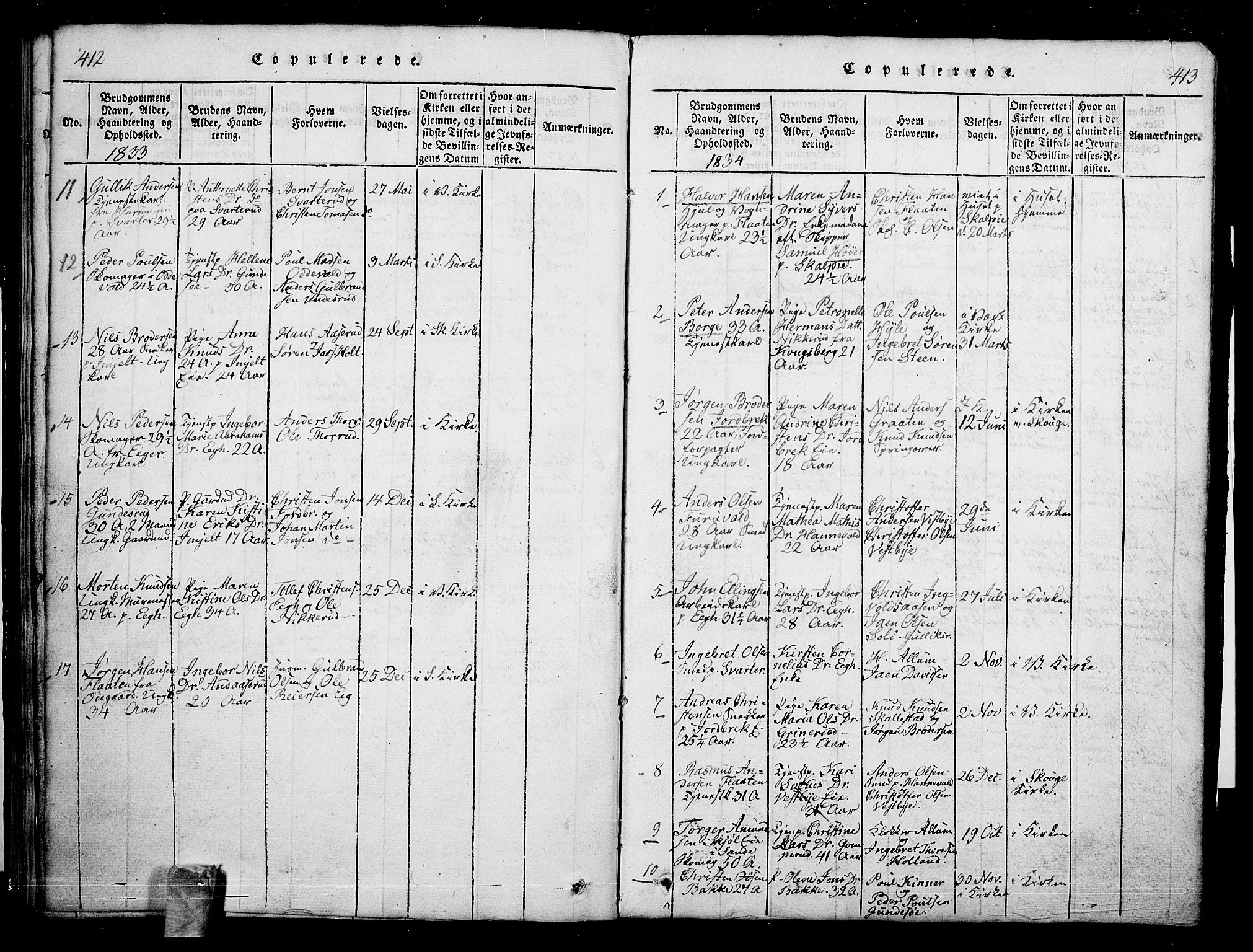 Skoger kirkebøker, SAKO/A-59/G/Ga/L0001: Parish register (copy) no. I 1, 1814-1845, p. 412-413