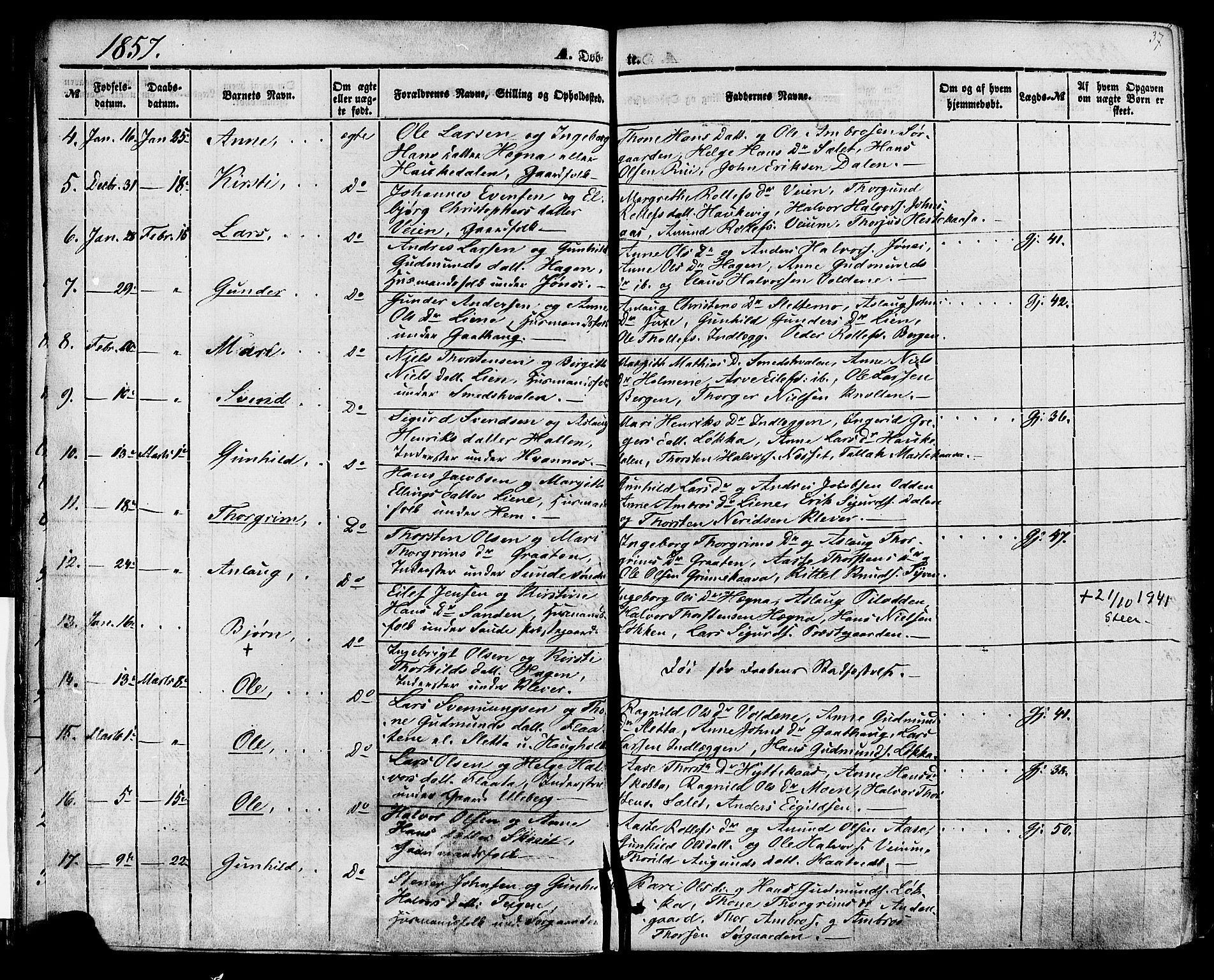 Sauherad kirkebøker, AV/SAKO-A-298/F/Fa/L0007: Parish register (official) no. I 7, 1851-1873, p. 37