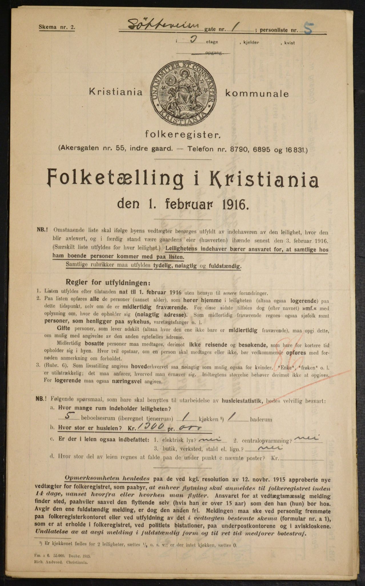 OBA, Municipal Census 1916 for Kristiania, 1916, p. 59958