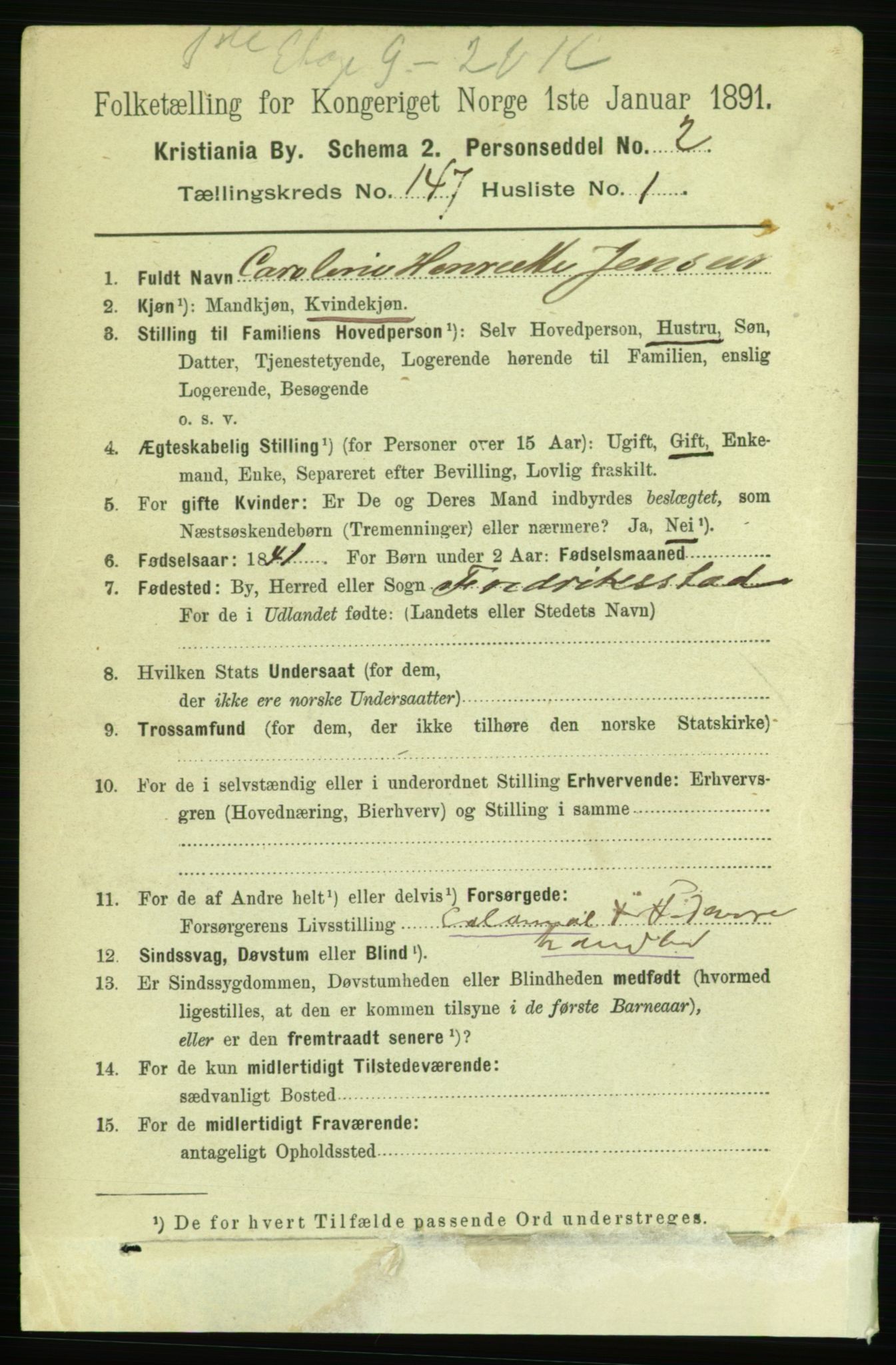 RA, 1891 census for 0301 Kristiania, 1891, p. 81595