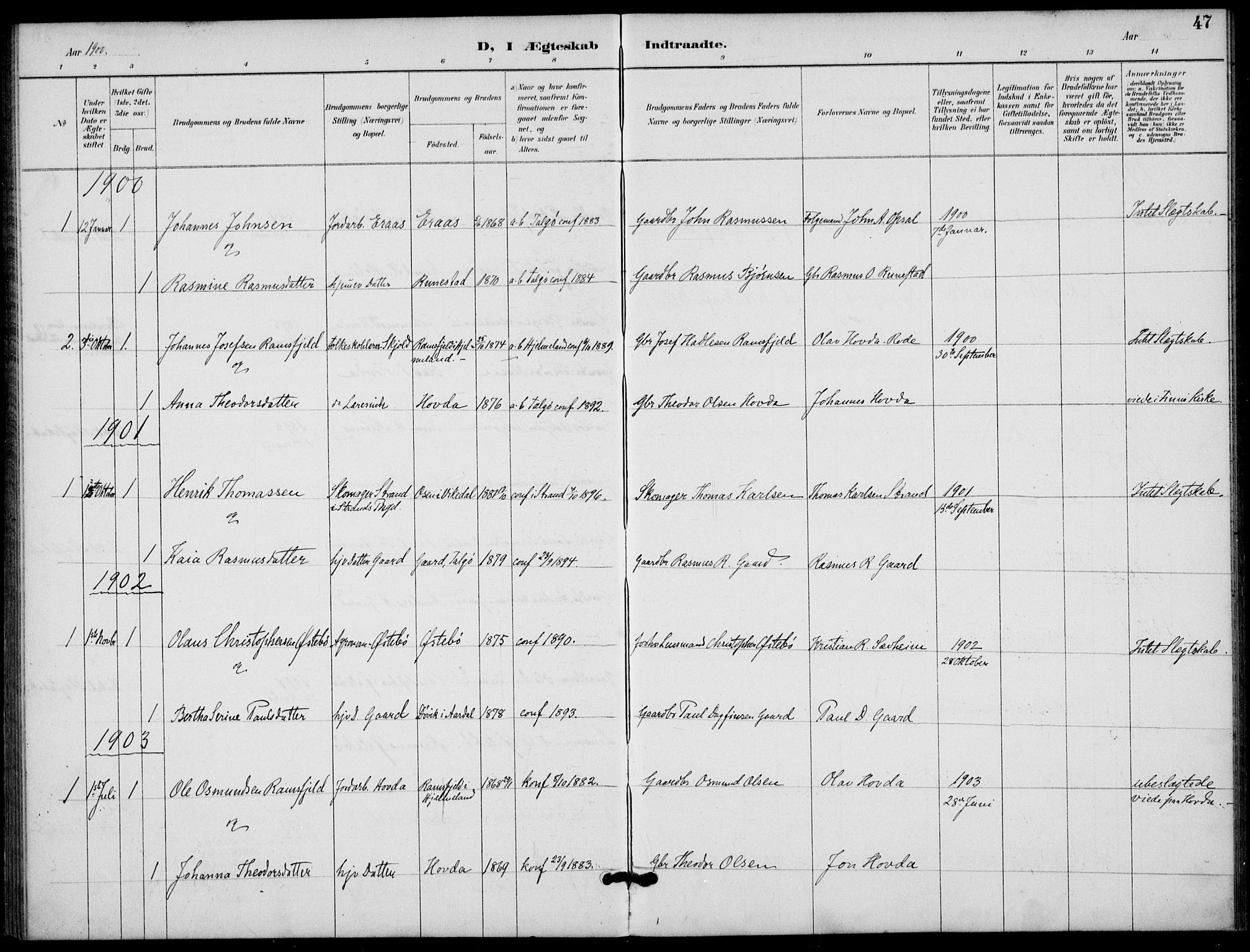 Finnøy sokneprestkontor, SAST/A-101825/H/Ha/Haa/L0012: Parish register (official) no. A 12, 1889-1917, p. 47