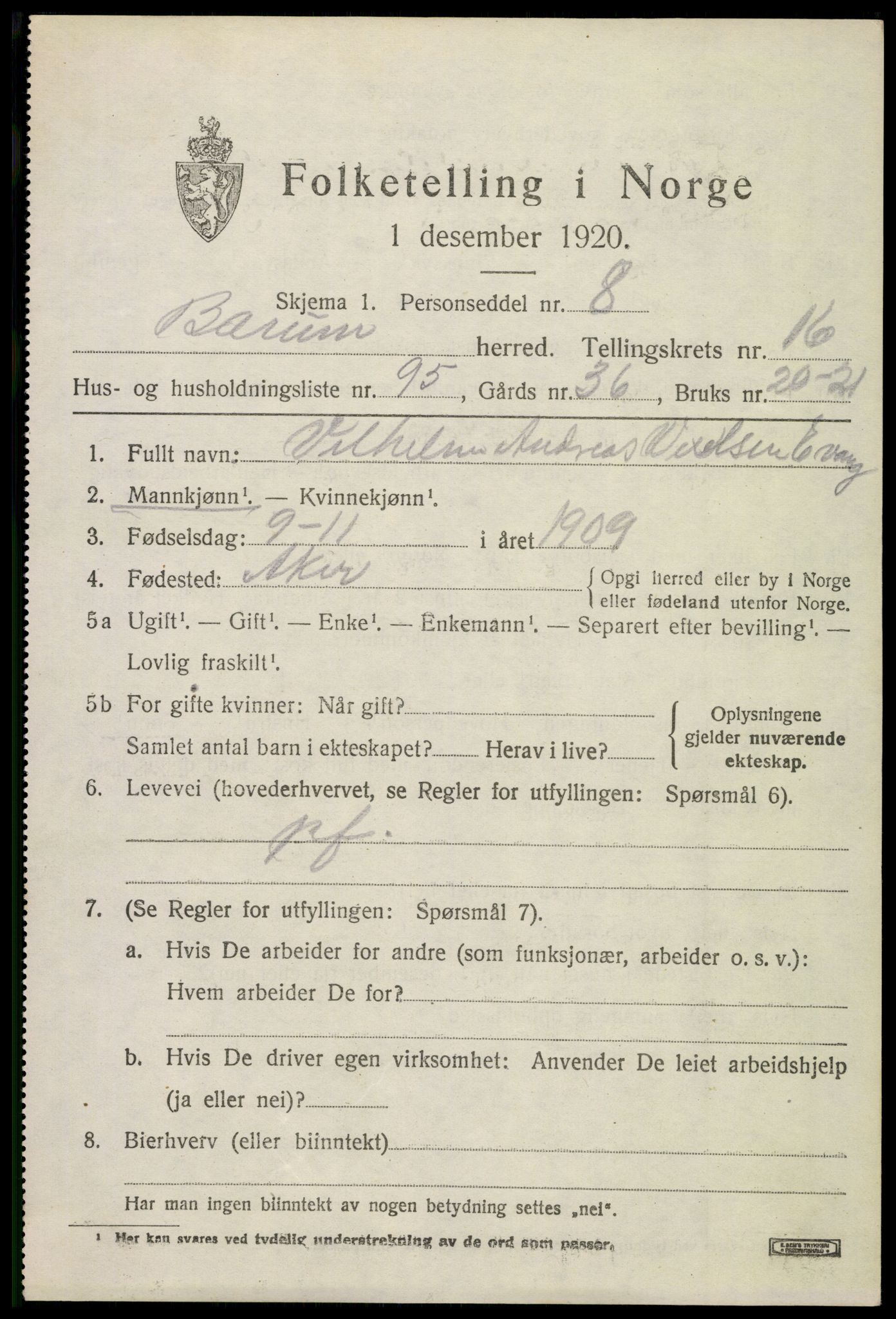 SAO, 1920 census for Bærum, 1920, p. 44600