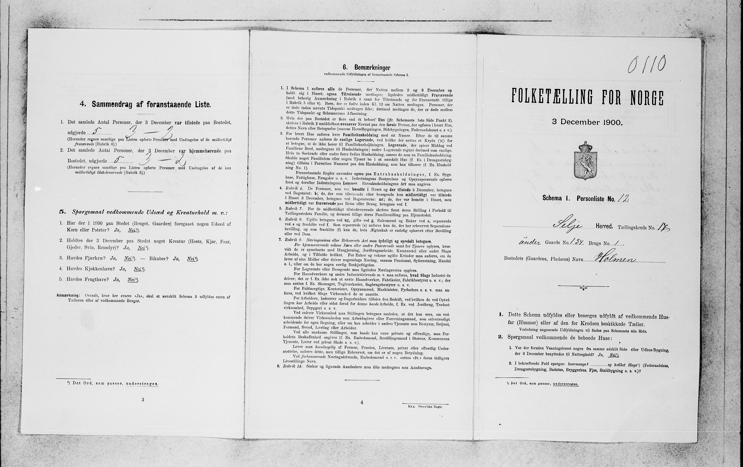 SAB, 1900 census for Selje, 1900, p. 1656