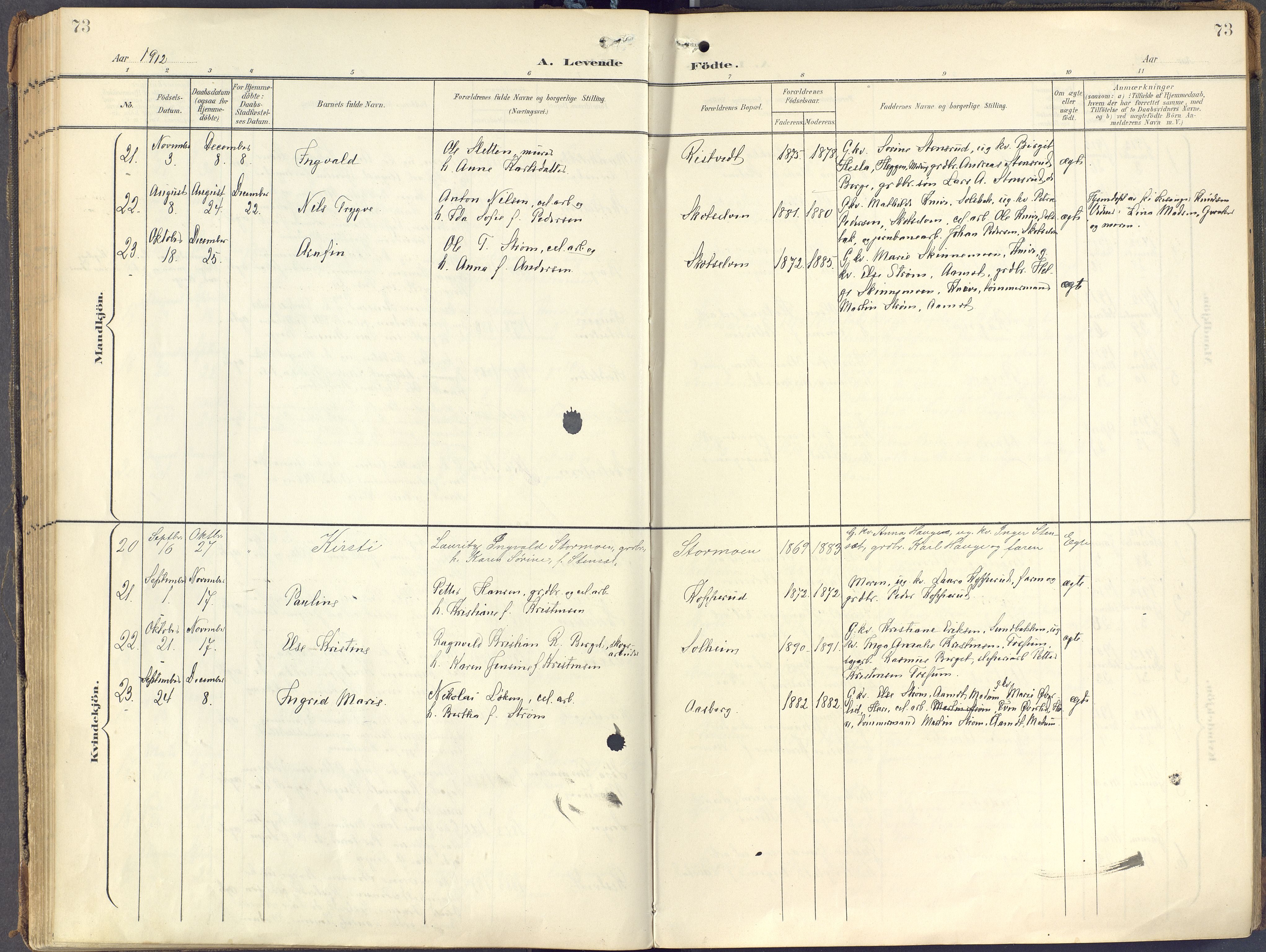 Eiker kirkebøker, SAKO/A-4/F/Fc/L0004: Parish register (official) no. III 4, 1900-1919, p. 73