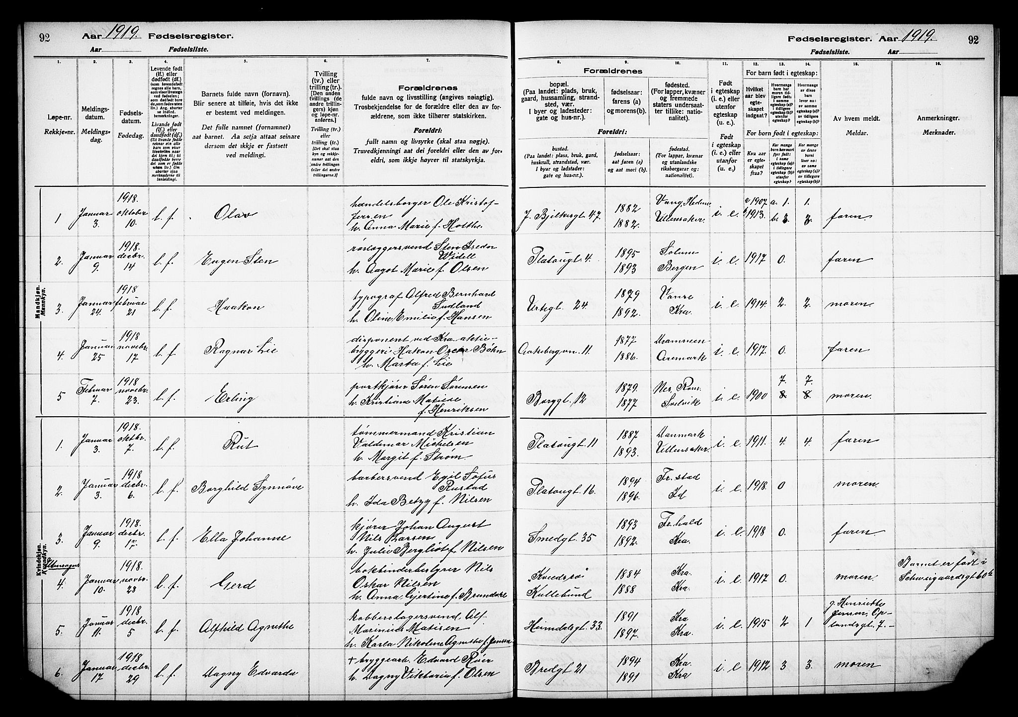 Grønland prestekontor Kirkebøker, AV/SAO-A-10848/J/Ja/L0001: Birth register no. 1, 1916-1922, p. 92