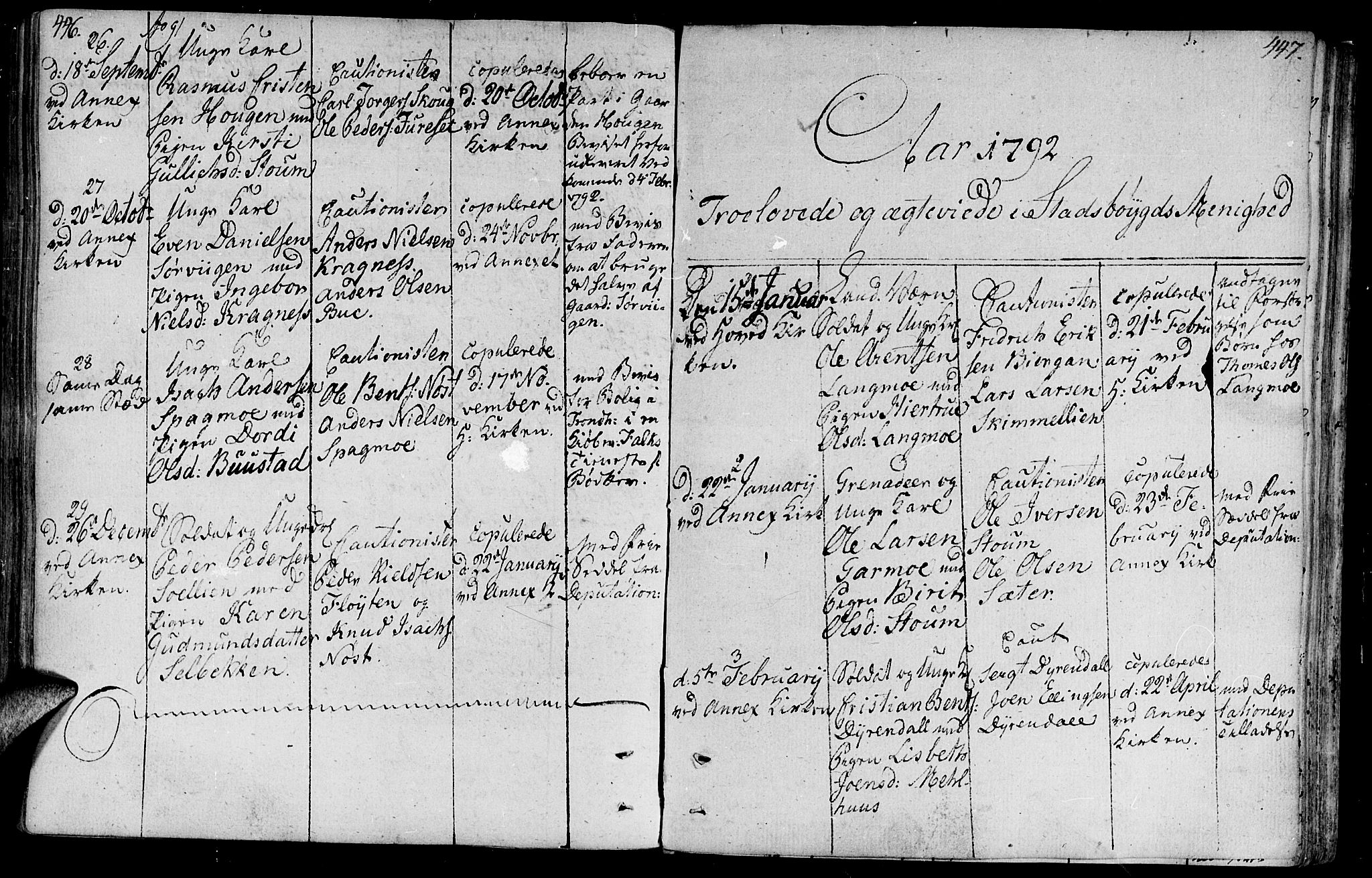 Ministerialprotokoller, klokkerbøker og fødselsregistre - Sør-Trøndelag, SAT/A-1456/646/L0606: Parish register (official) no. 646A04, 1791-1805, p. 446-447