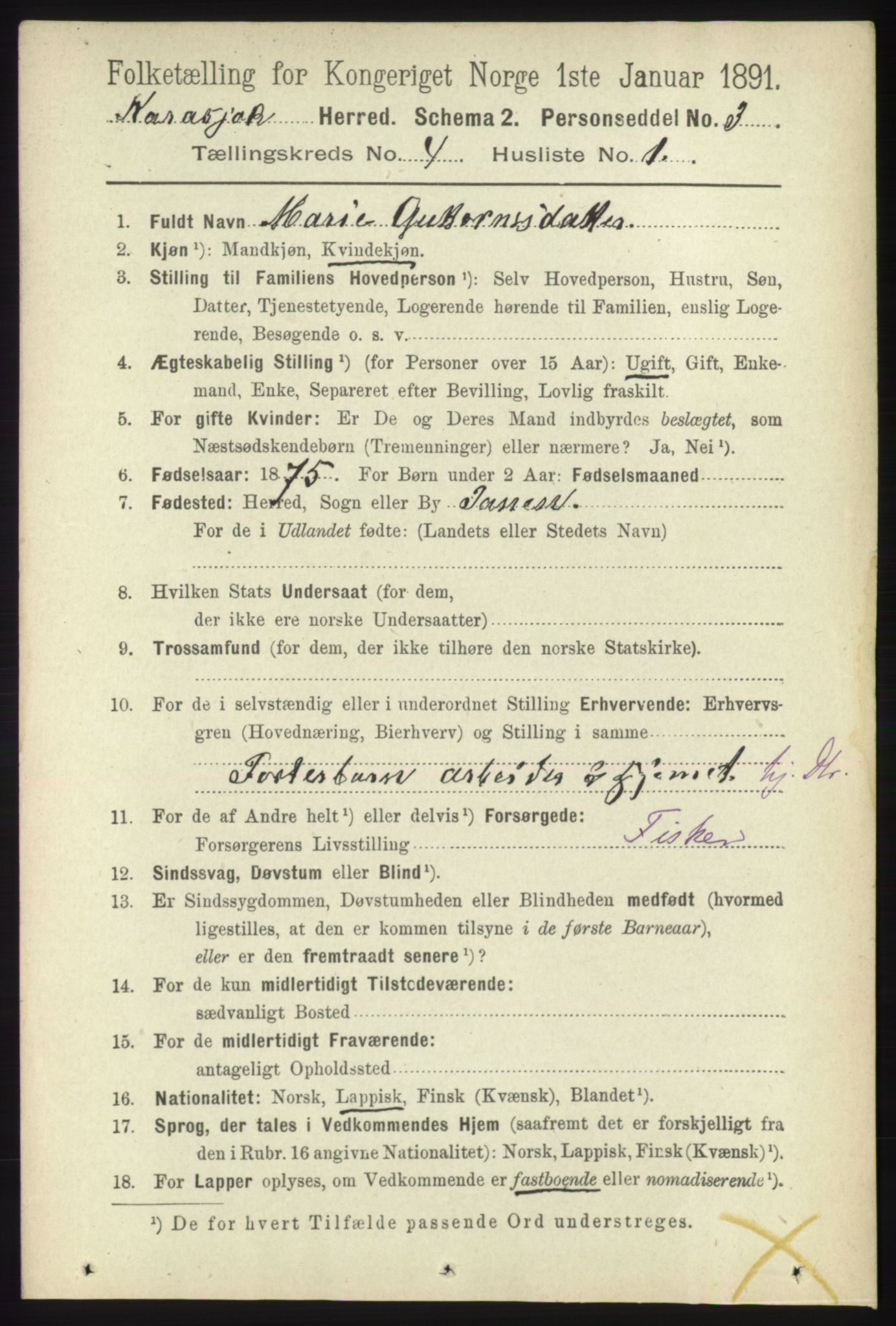 RA, 1891 census for 2021 Karasjok, 1891, p. 695