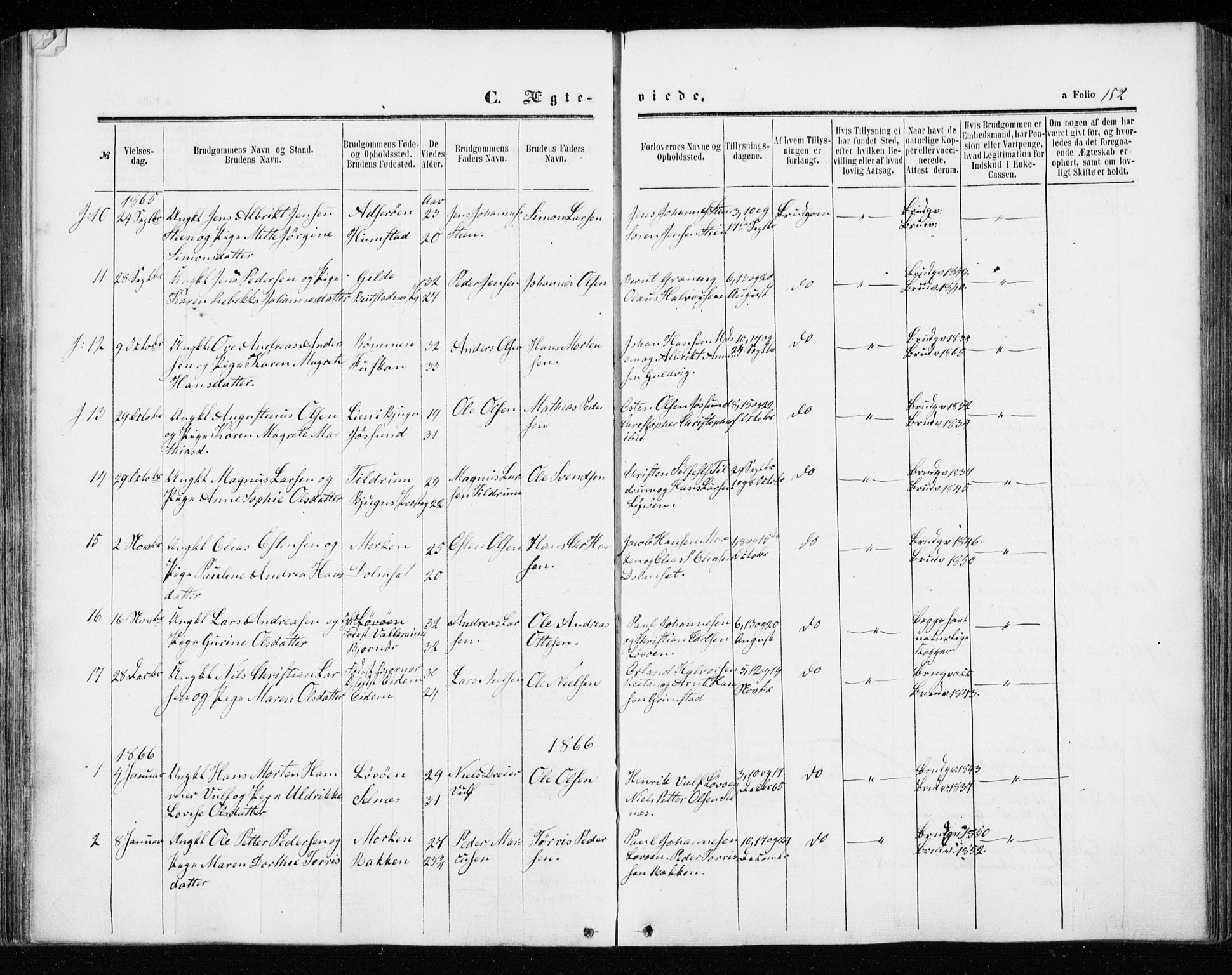 Ministerialprotokoller, klokkerbøker og fødselsregistre - Sør-Trøndelag, SAT/A-1456/655/L0678: Parish register (official) no. 655A07, 1861-1873, p. 152