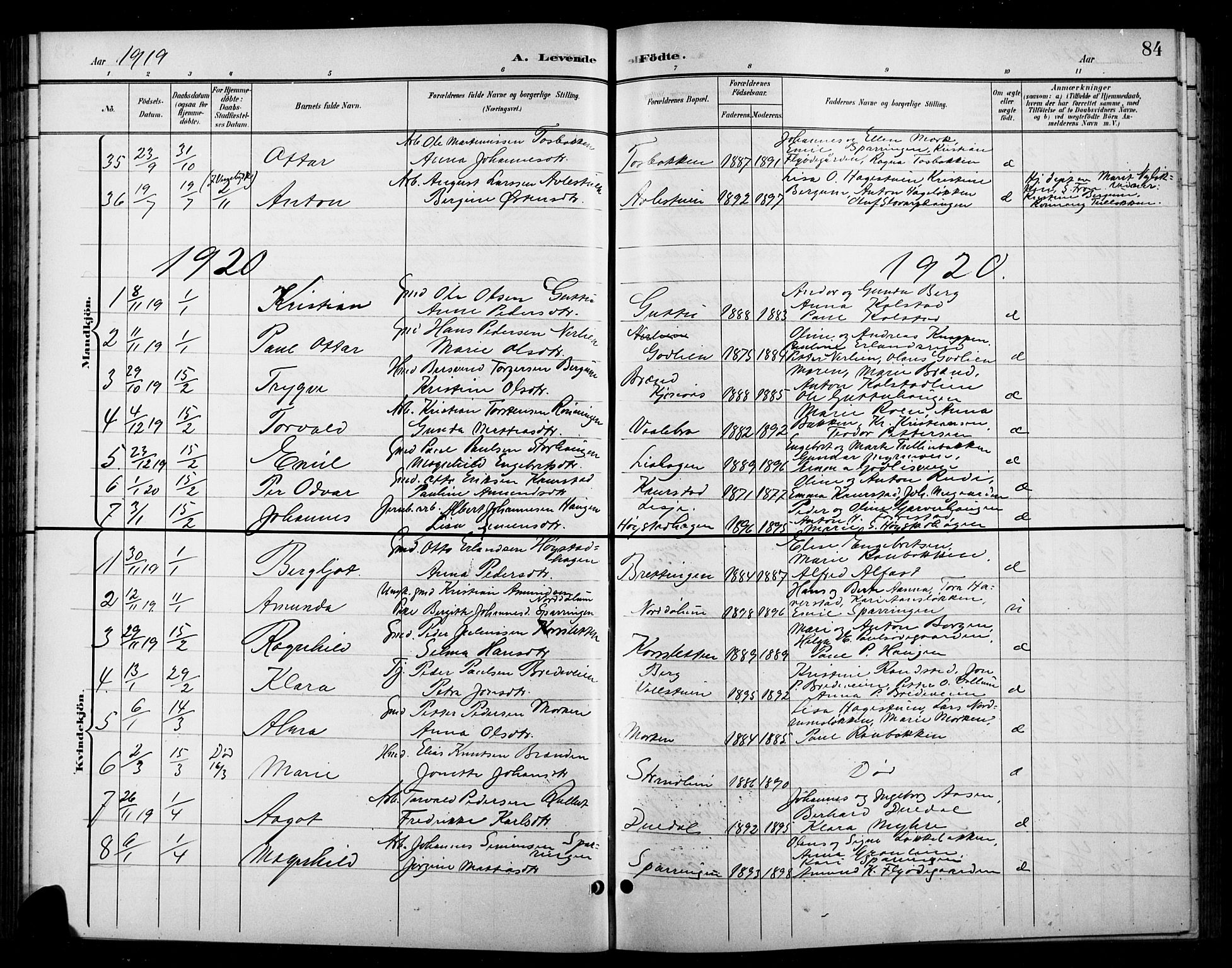 Ringebu prestekontor, SAH/PREST-082/H/Ha/Hab/L0009: Parish register (copy) no. 9, 1899-1921, p. 84