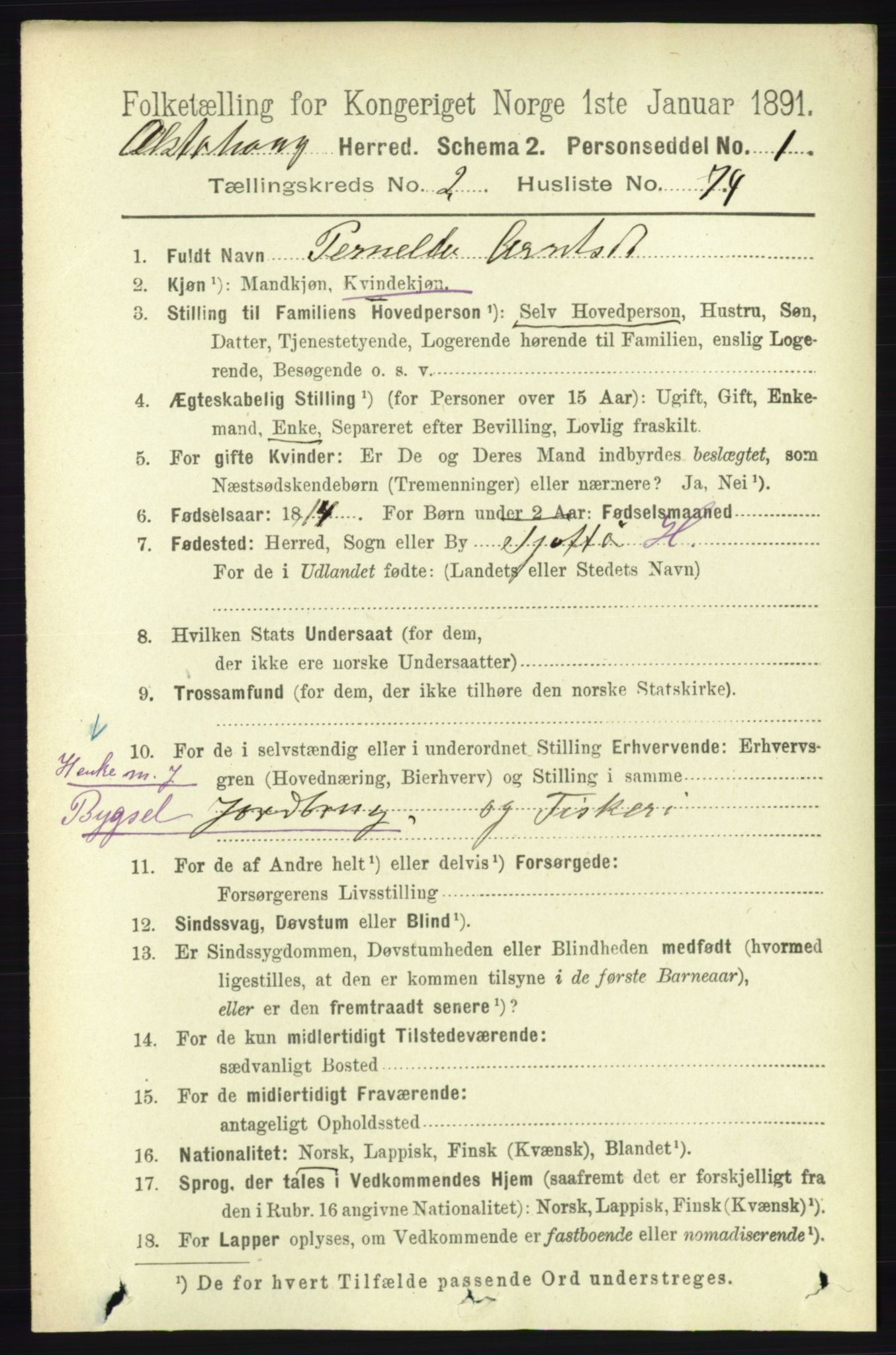 RA, 1891 census for 1820 Alstahaug, 1891, p. 1030