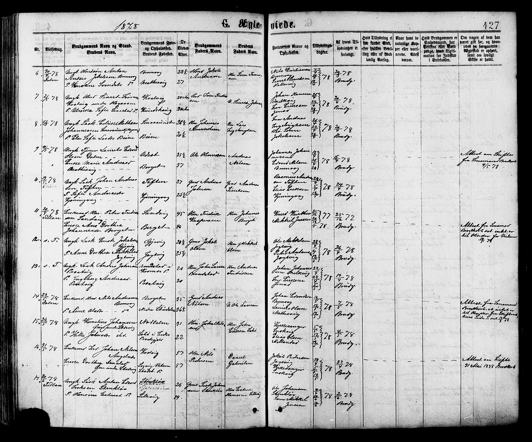 Ministerialprotokoller, klokkerbøker og fødselsregistre - Sør-Trøndelag, SAT/A-1456/634/L0532: Parish register (official) no. 634A08, 1871-1881, p. 427