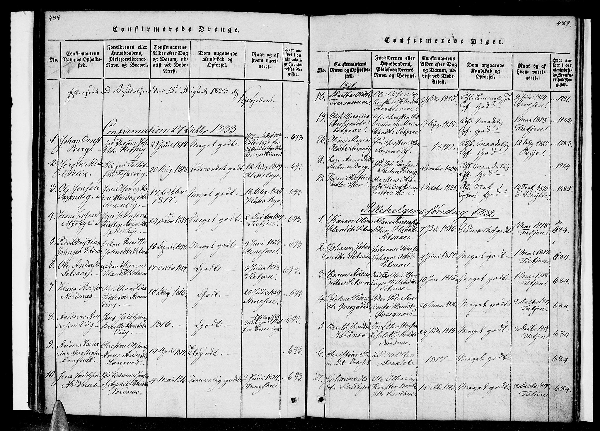 Ministerialprotokoller, klokkerbøker og fødselsregistre - Nordland, SAT/A-1459/847/L0665: Parish register (official) no. 847A05, 1818-1841, p. 488-489