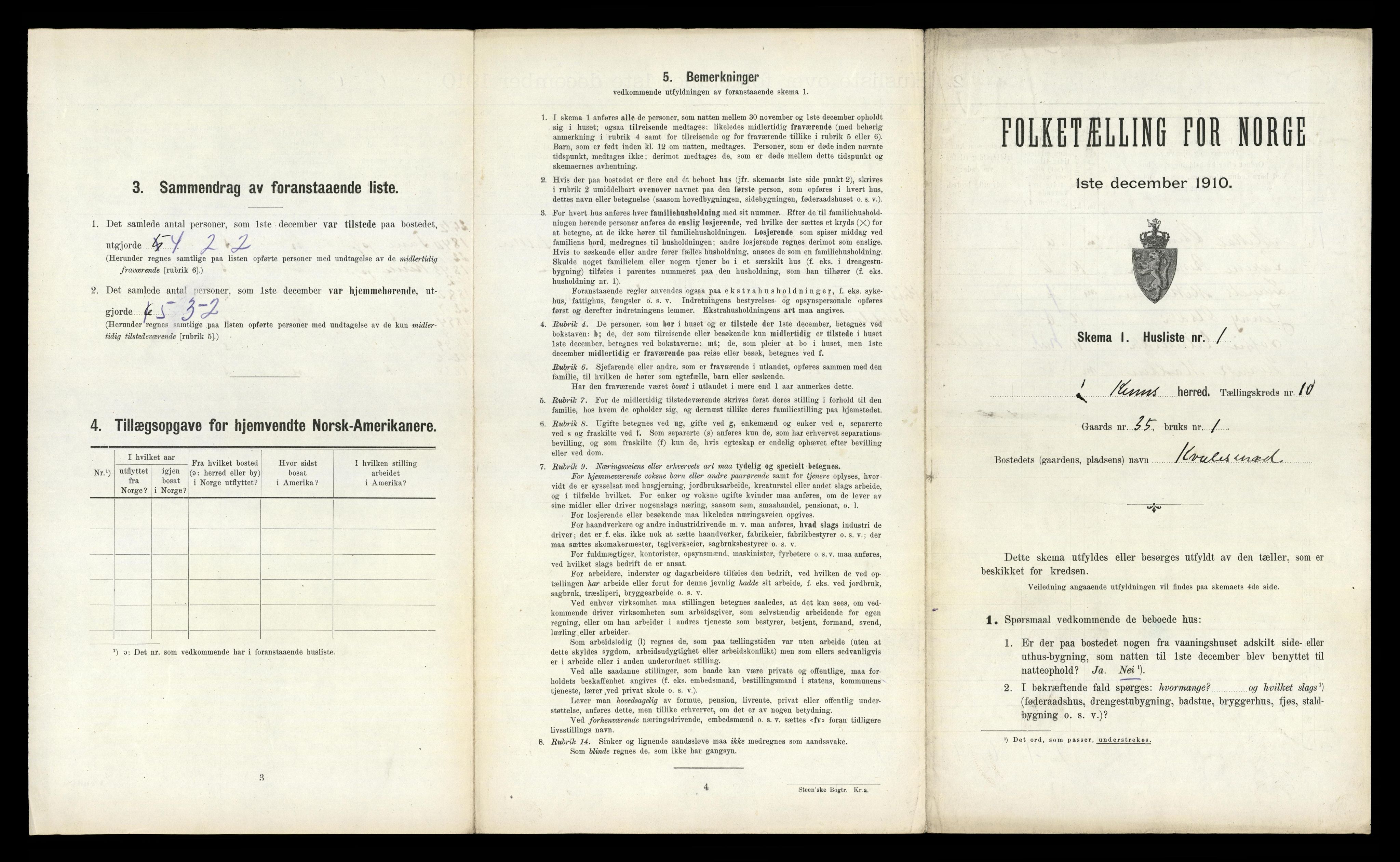 RA, 1910 census for Kinn, 1910, p. 600