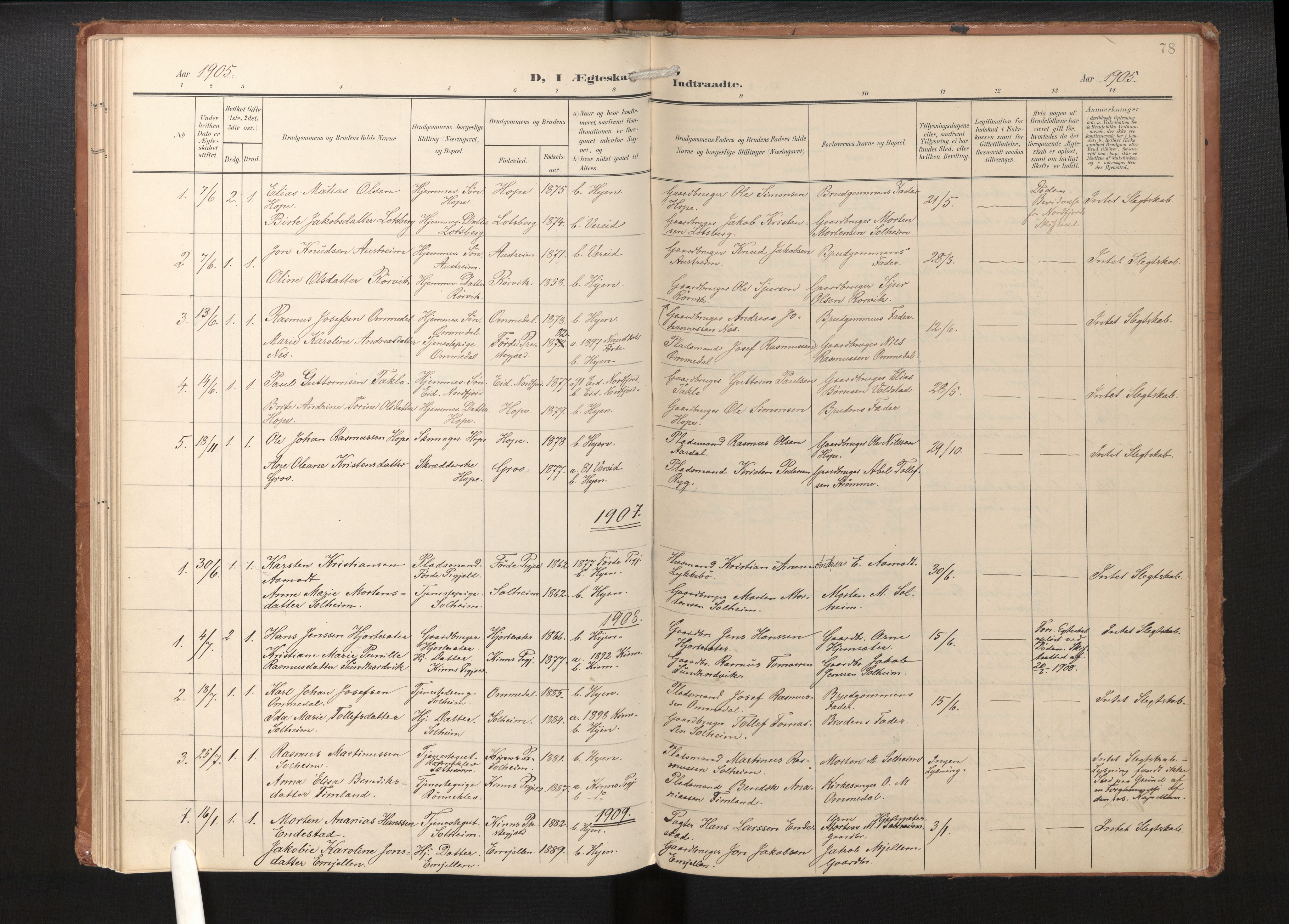 Gloppen sokneprestembete, AV/SAB-A-80101/H/Haa/Haae/L0002: Parish register (official) no. E 2, 1904-1925, p. 77b-78a