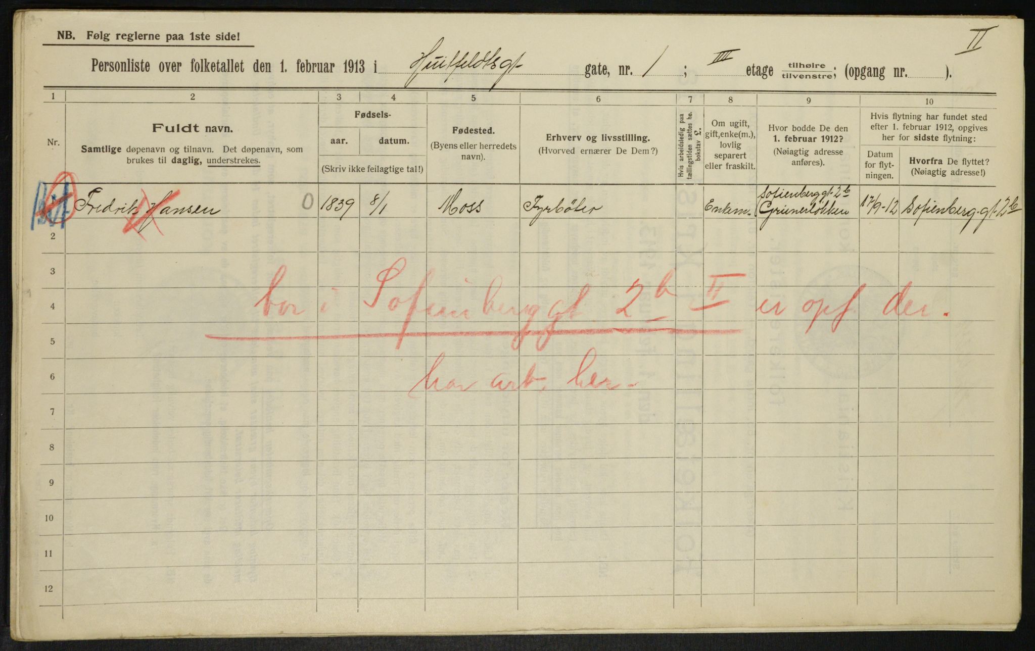 OBA, Municipal Census 1913 for Kristiania, 1913, p. 41366