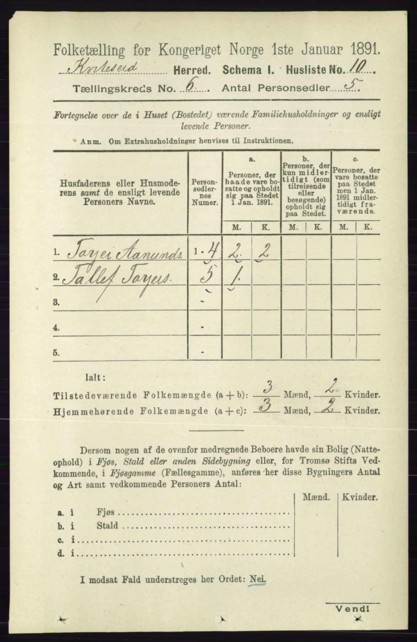 RA, 1891 census for 0829 Kviteseid, 1891, p. 1148