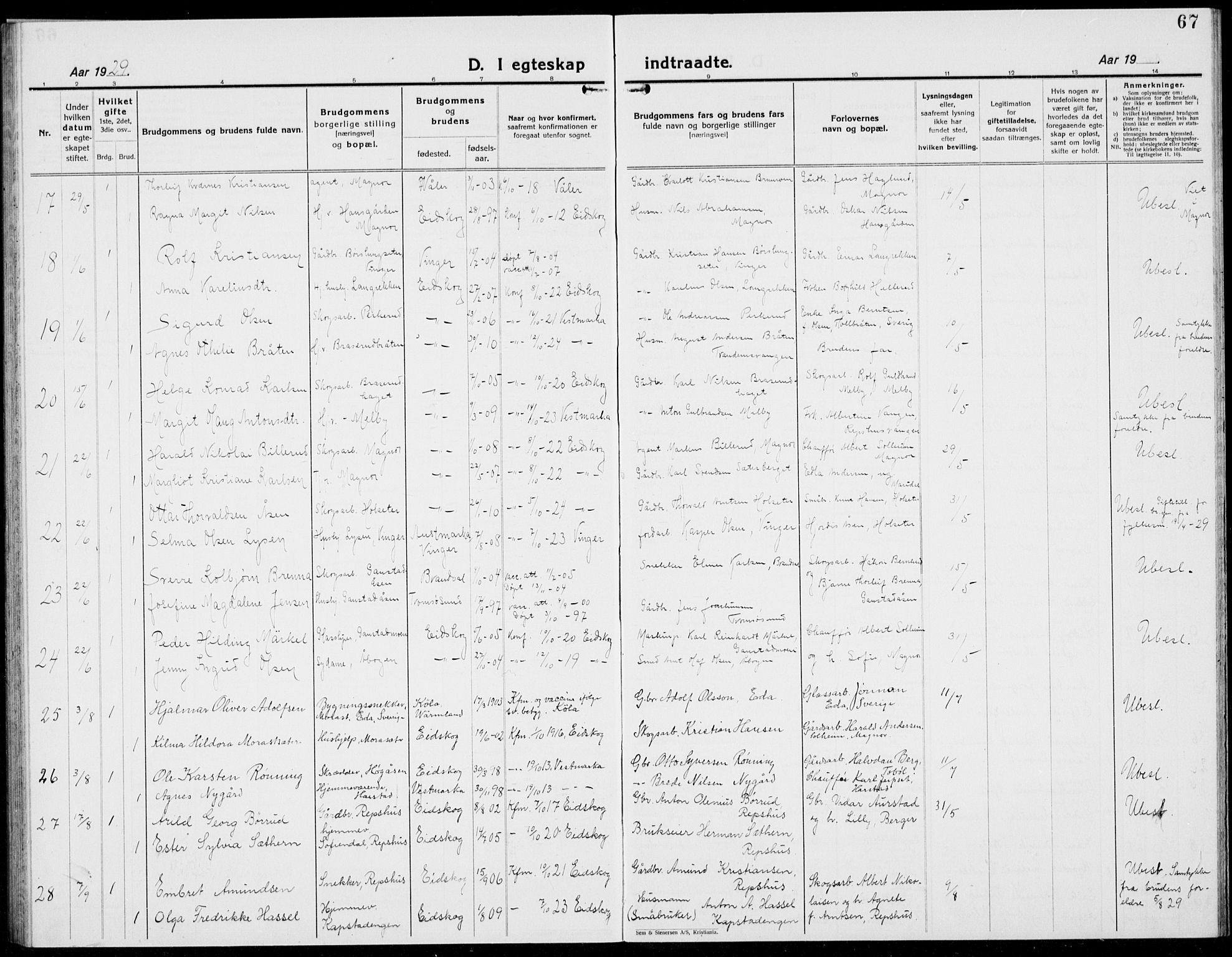 Eidskog prestekontor, AV/SAH-PREST-026/H/Ha/Hab/L0007: Parish register (copy) no. 7, 1925-1938, p. 67