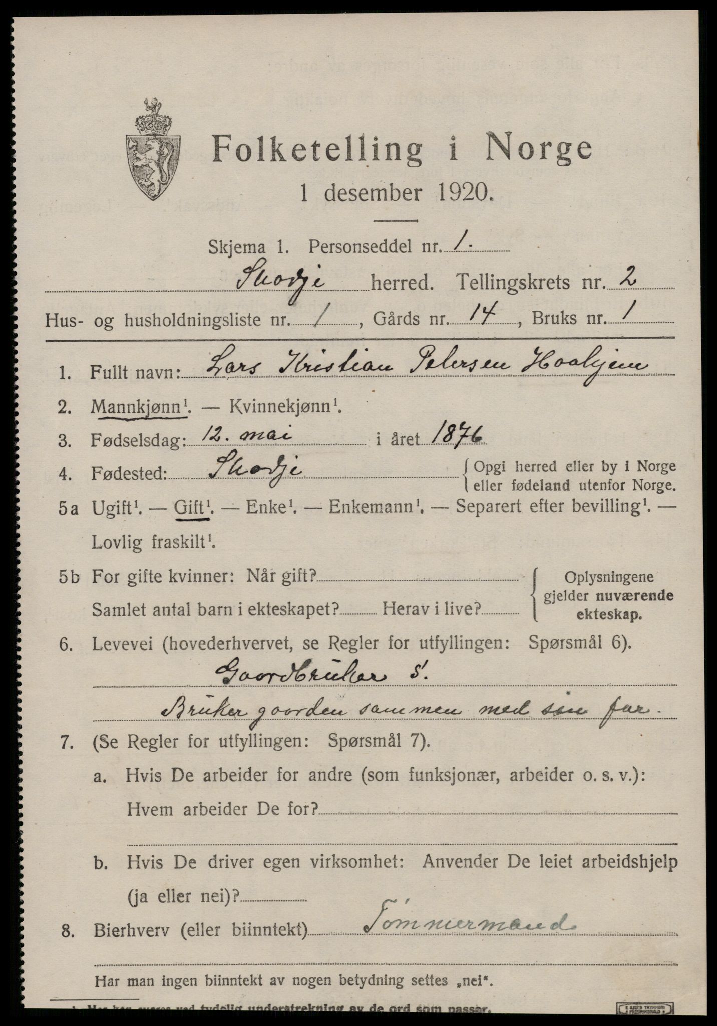 SAT, 1920 census for Skodje, 1920, p. 1103