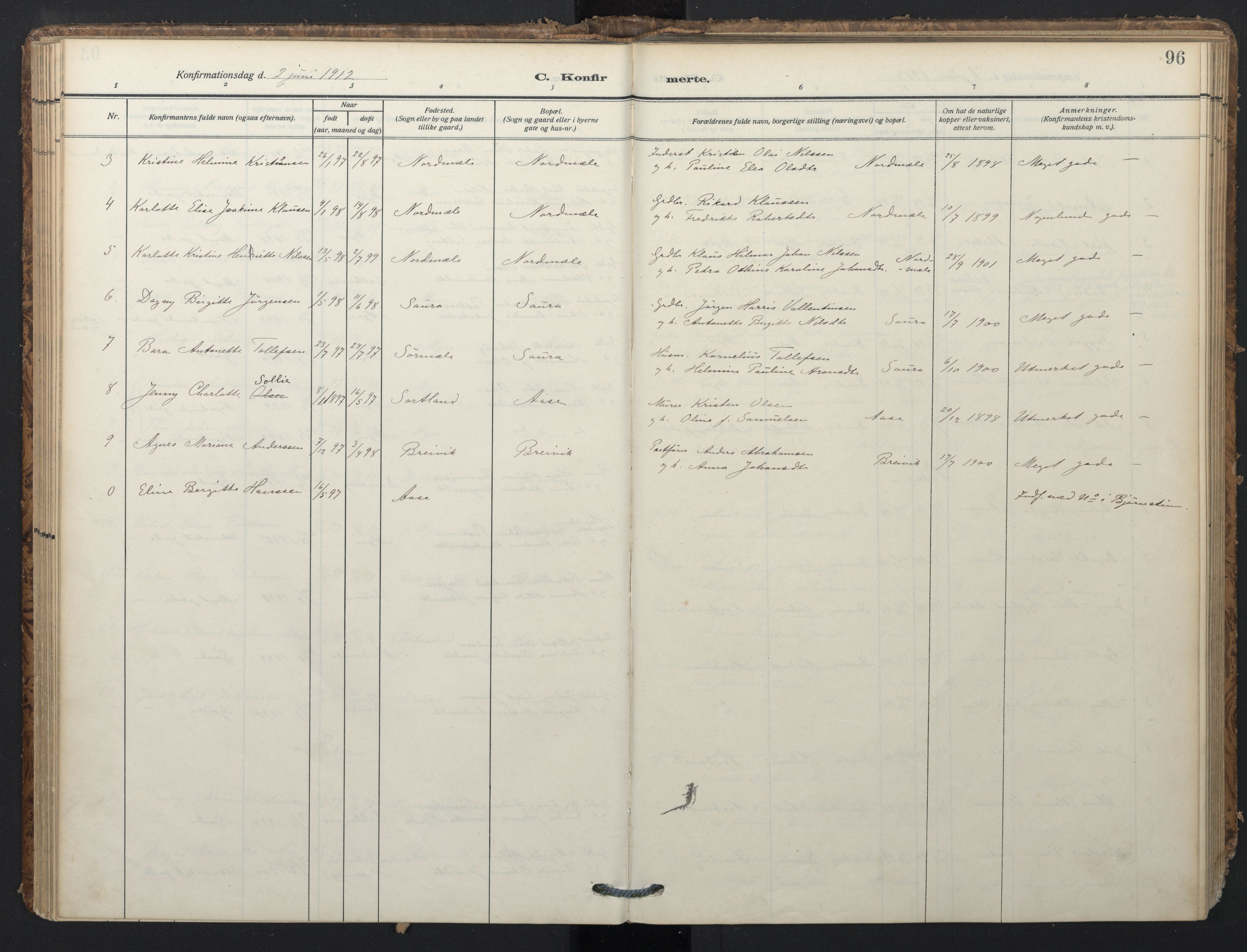 Ministerialprotokoller, klokkerbøker og fødselsregistre - Nordland, AV/SAT-A-1459/897/L1401: Parish register (official) no. 897A08, 1909-1921, p. 96