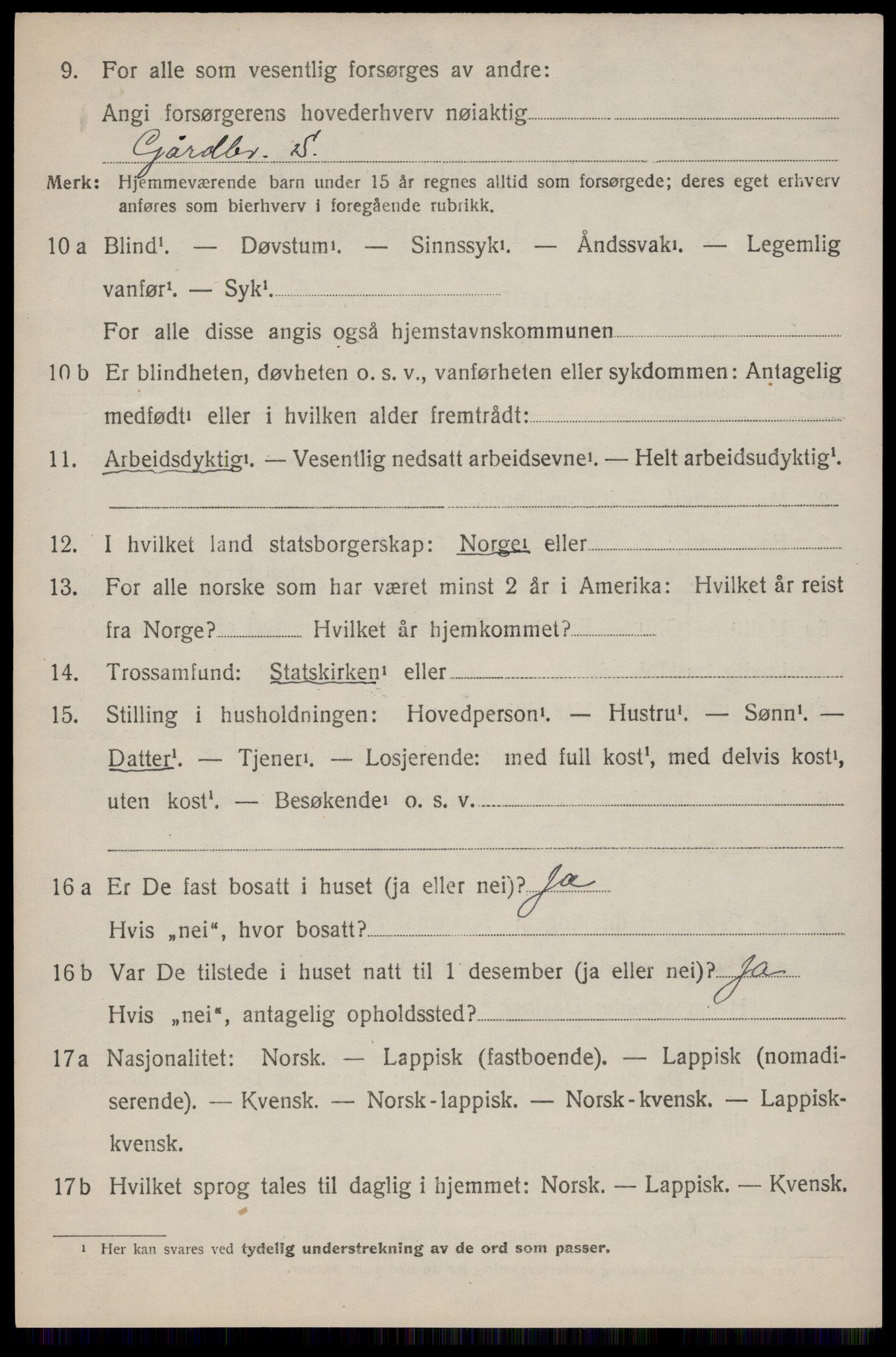 SAT, 1920 census for Dverberg, 1920, p. 10997