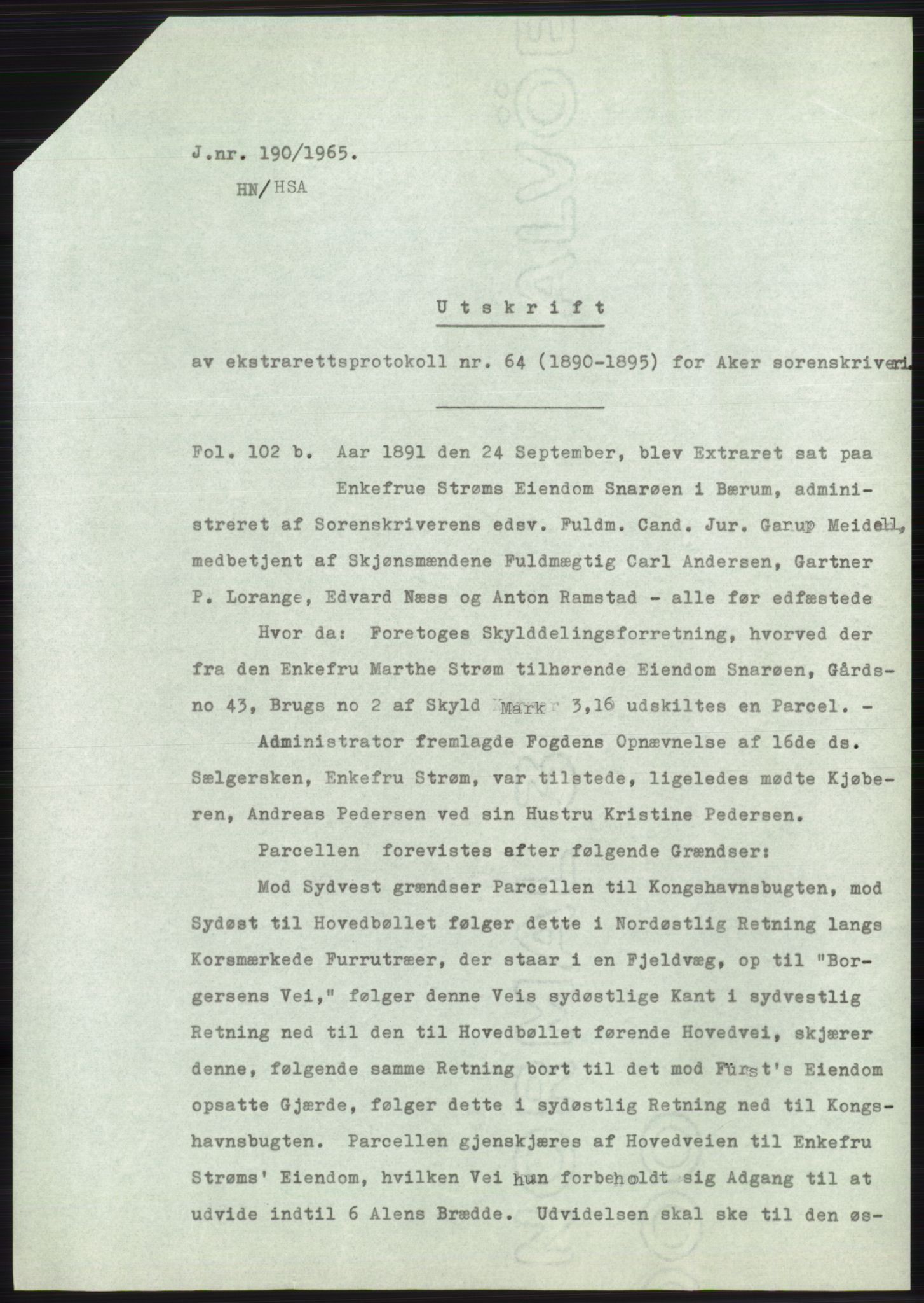 Statsarkivet i Oslo, AV/SAO-A-10621/Z/Zd/L0021: Avskrifter, j.nr 1868-2207/1964 og 4-894/1965, 1964-1965, p. 166