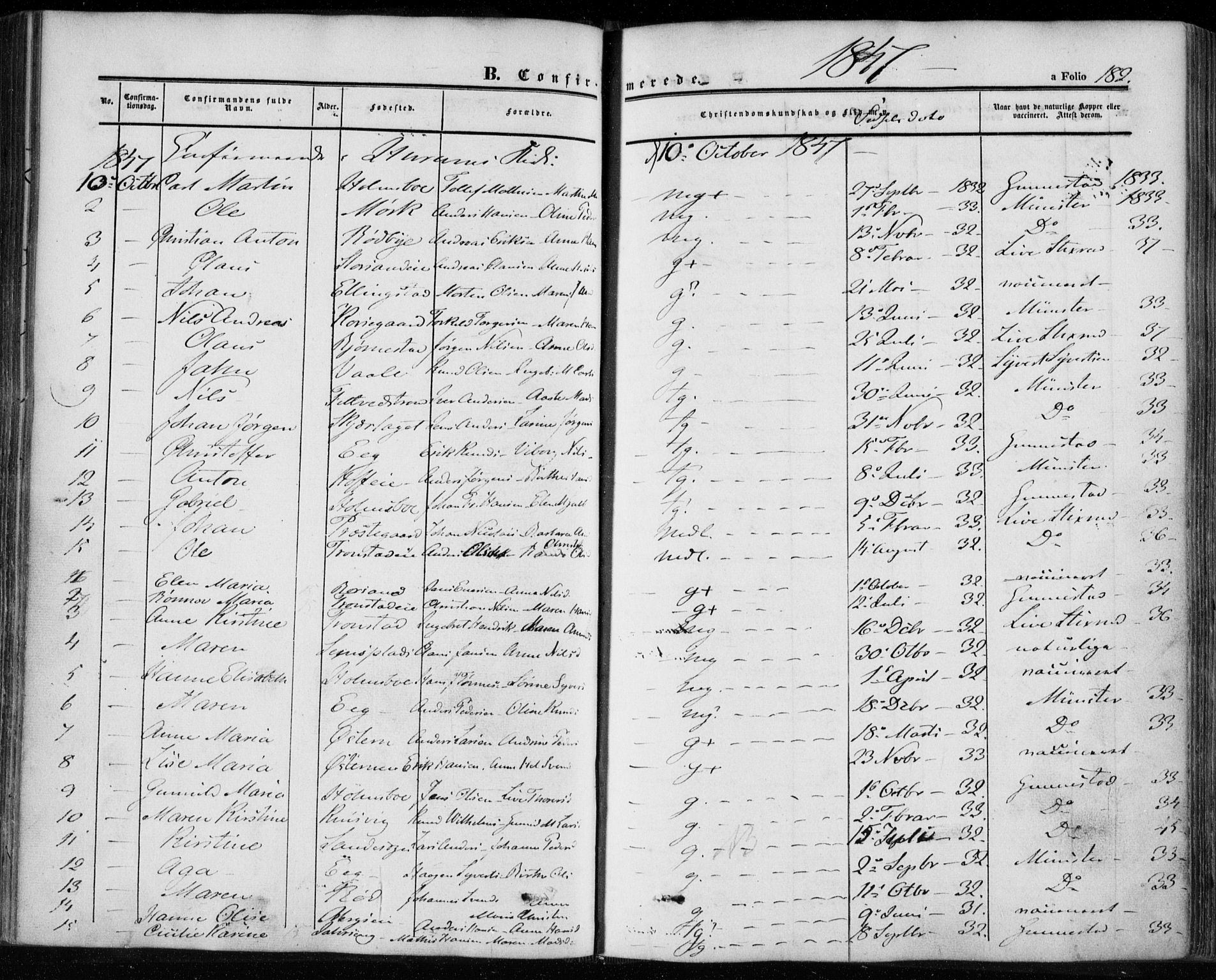 Hurum kirkebøker, SAKO/A-229/F/Fa/L0011: Parish register (official) no. 11, 1847-1860, p. 182