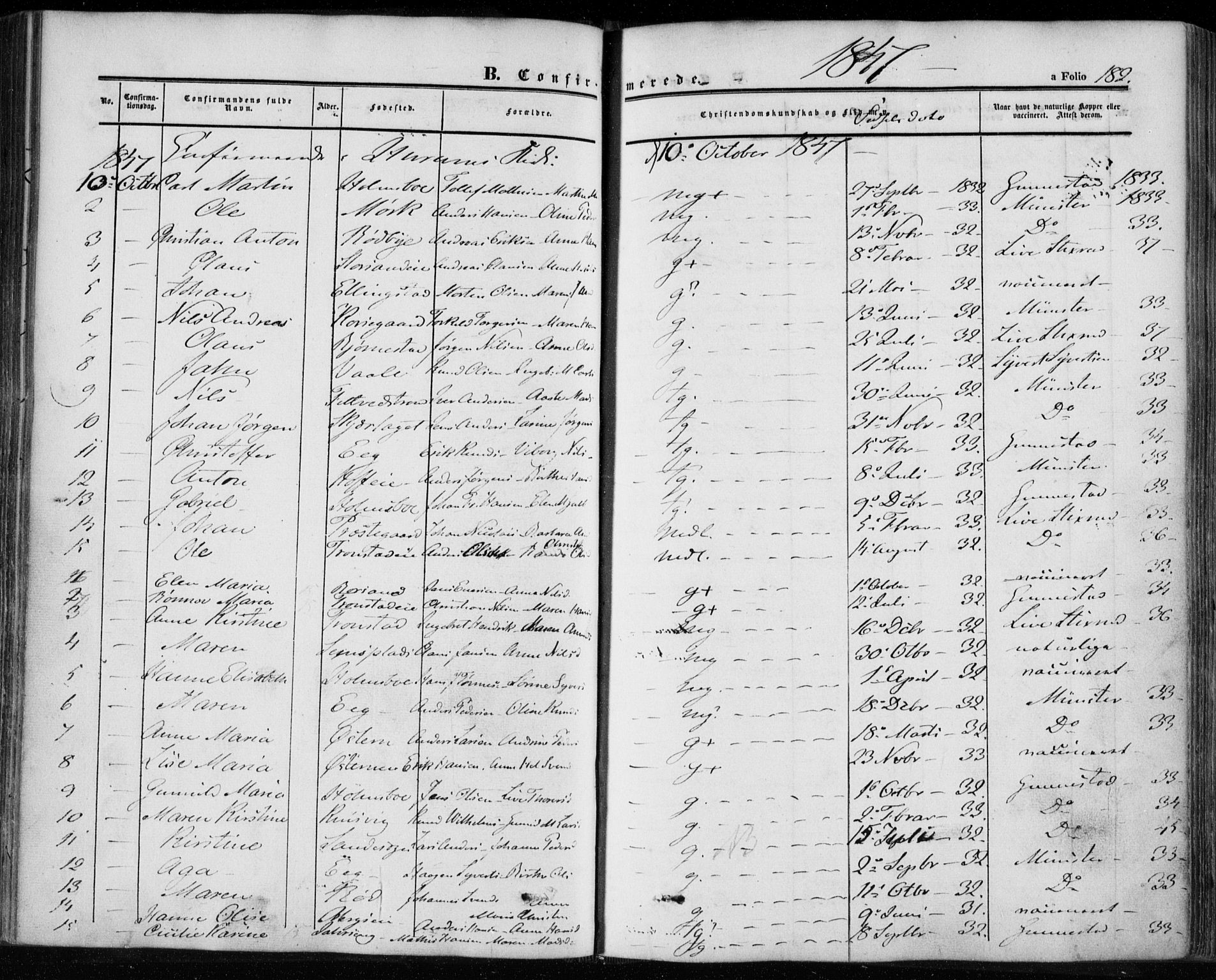 Hurum kirkebøker, AV/SAKO-A-229/F/Fa/L0011: Parish register (official) no. 11, 1847-1860, p. 182