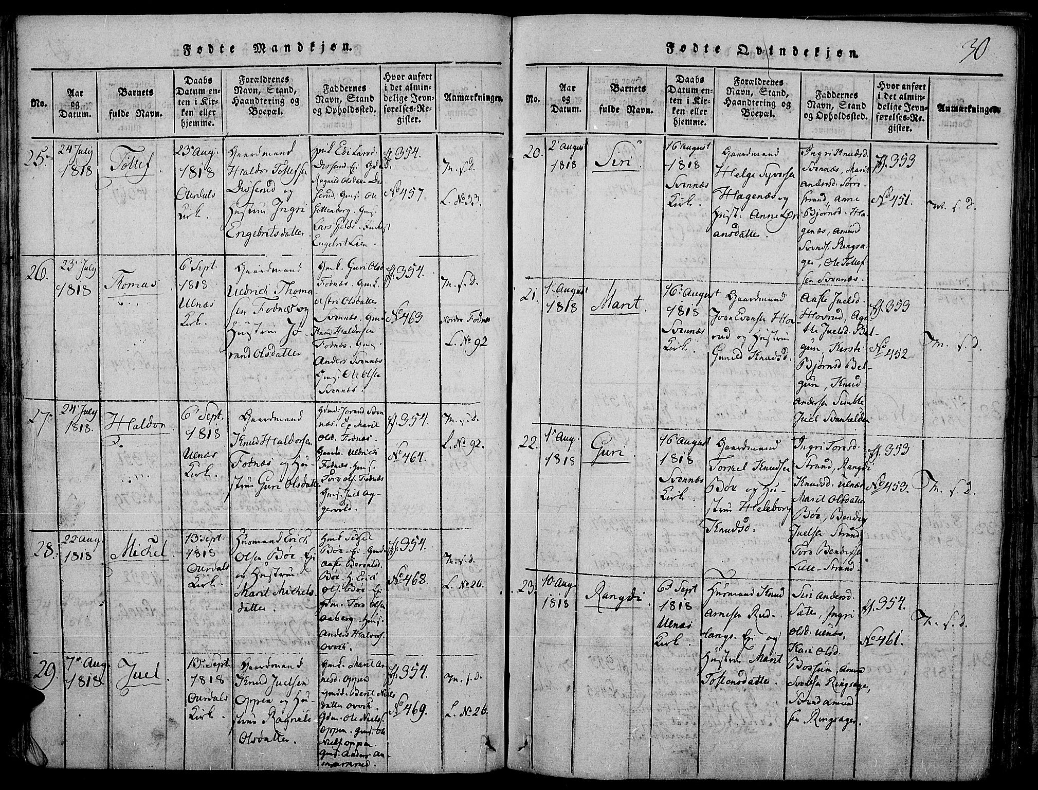 Nord-Aurdal prestekontor, SAH/PREST-132/H/Ha/Haa/L0002: Parish register (official) no. 2, 1816-1828, p. 30